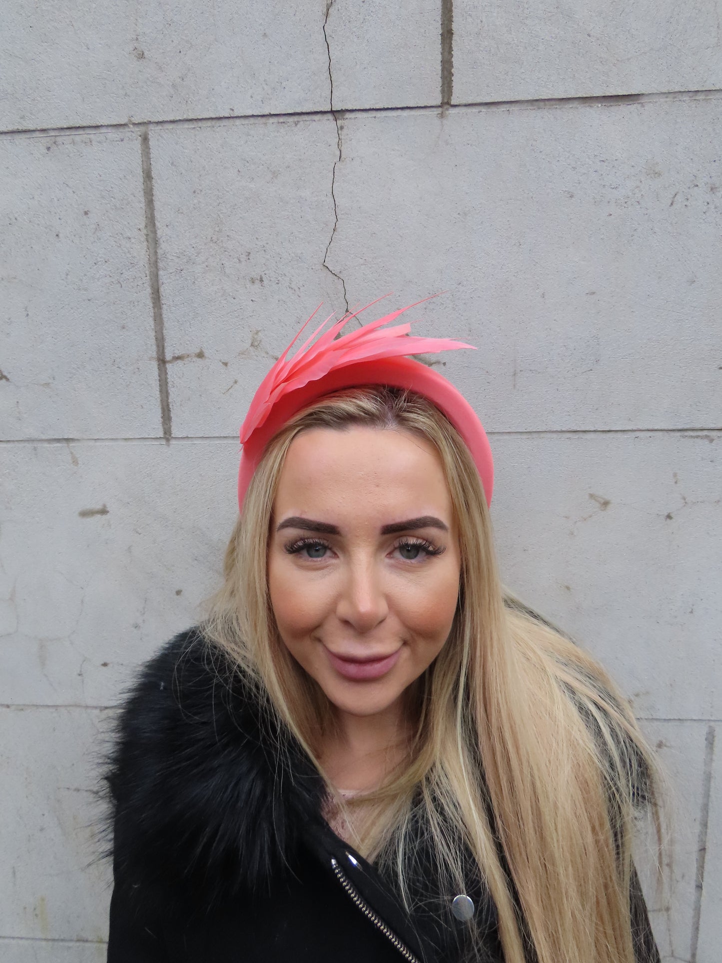 Coral Feather Padded Headband Fascinator