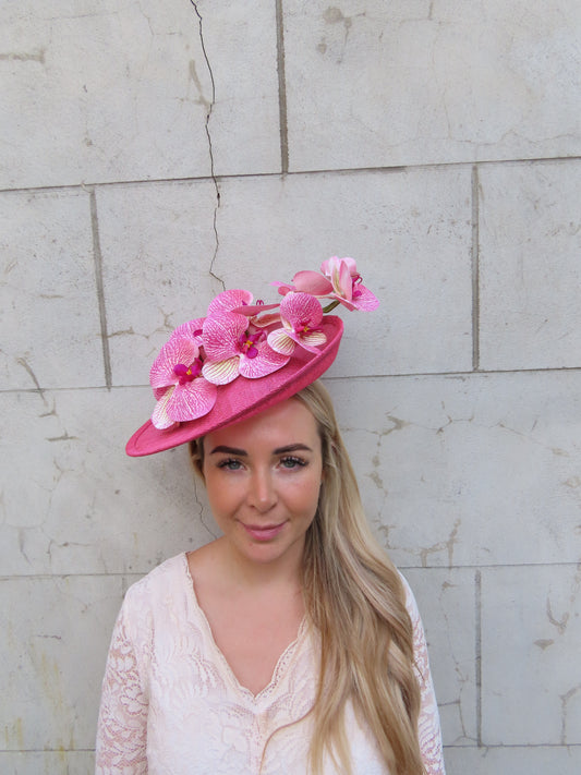 Hot Pink Orchid Flower Hat Fascinator