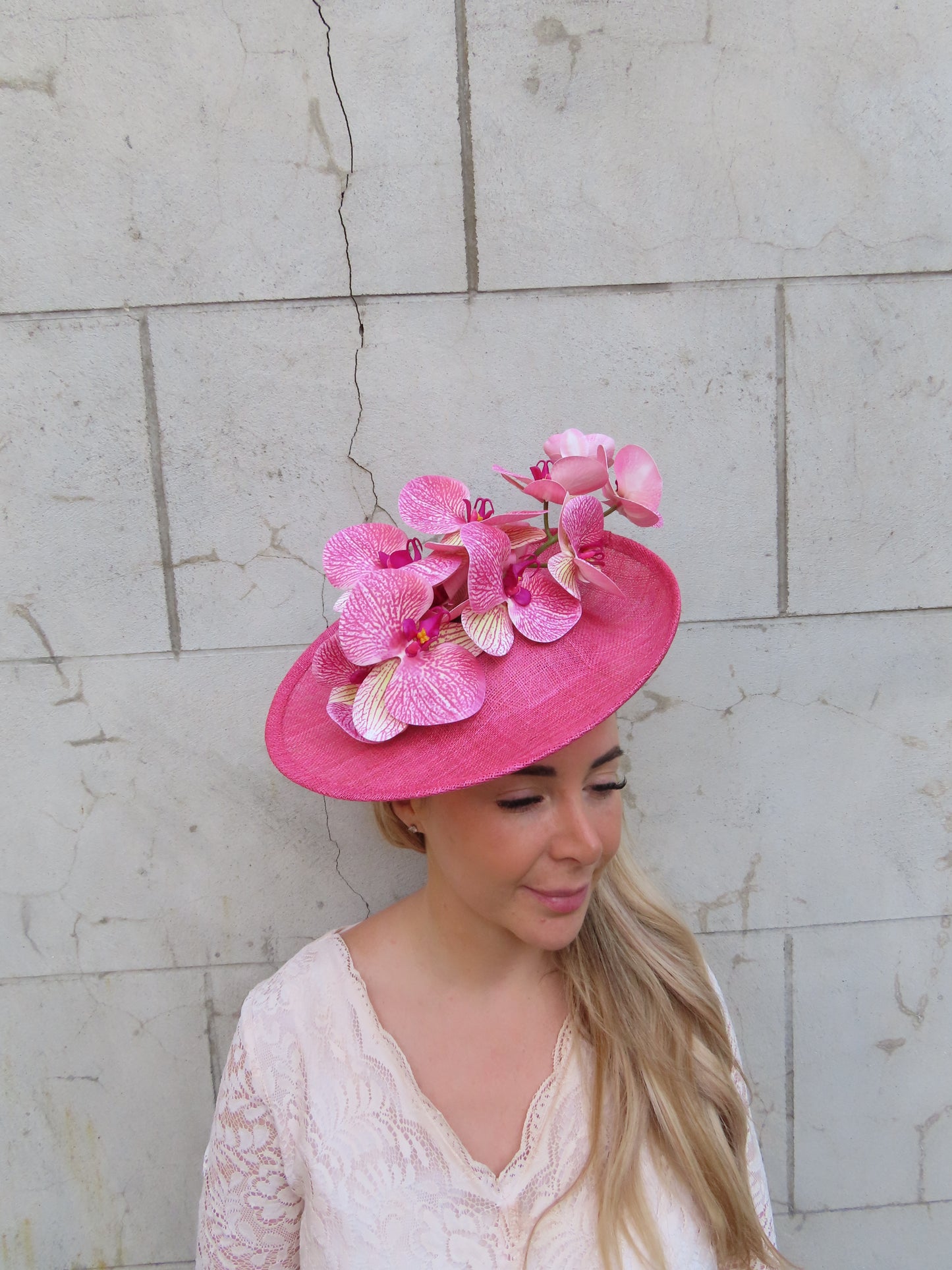 Hot Pink Orchid Flower Hat Fascinator