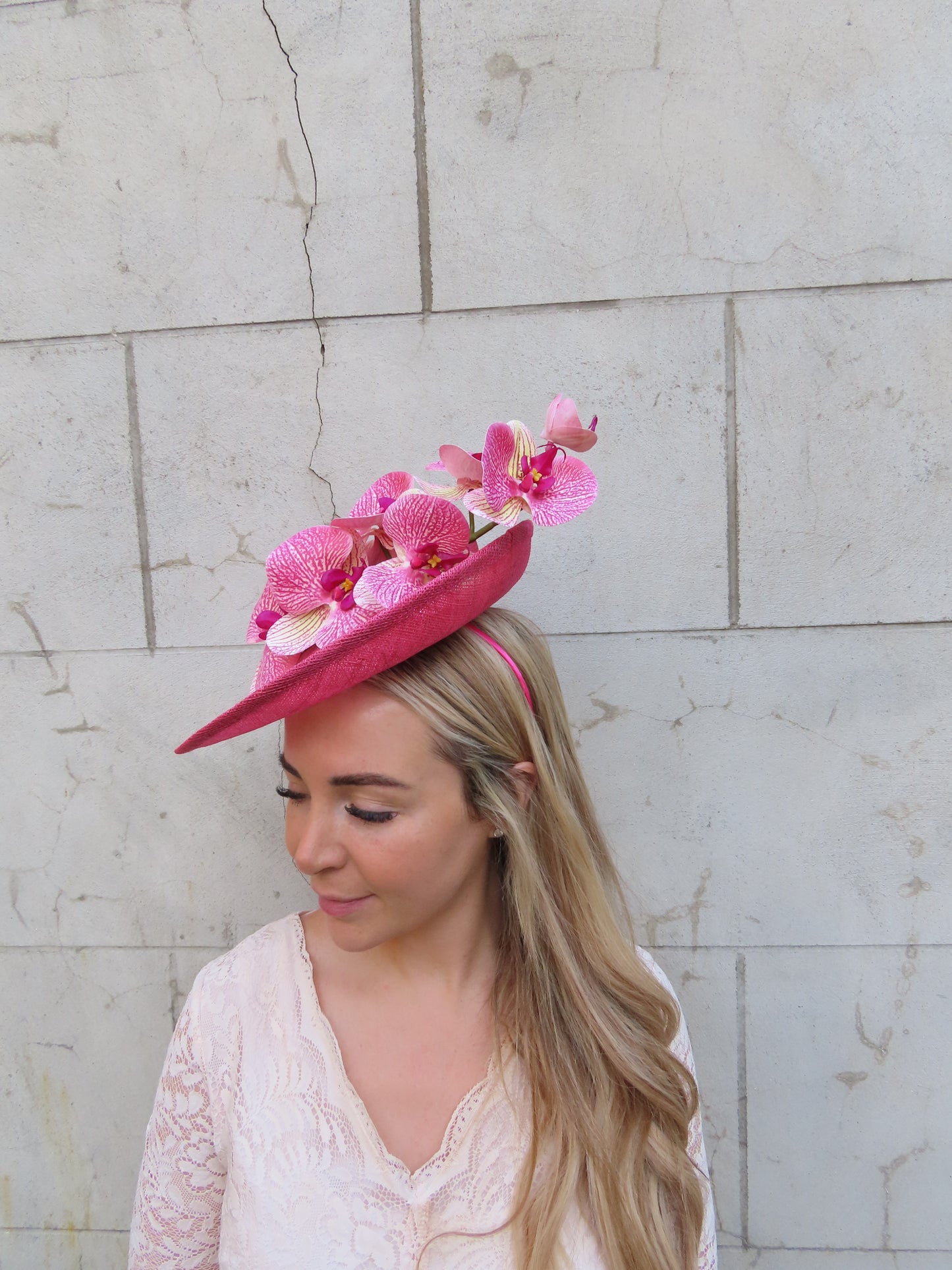 Hot Pink Orchid Flower Hat Fascinator