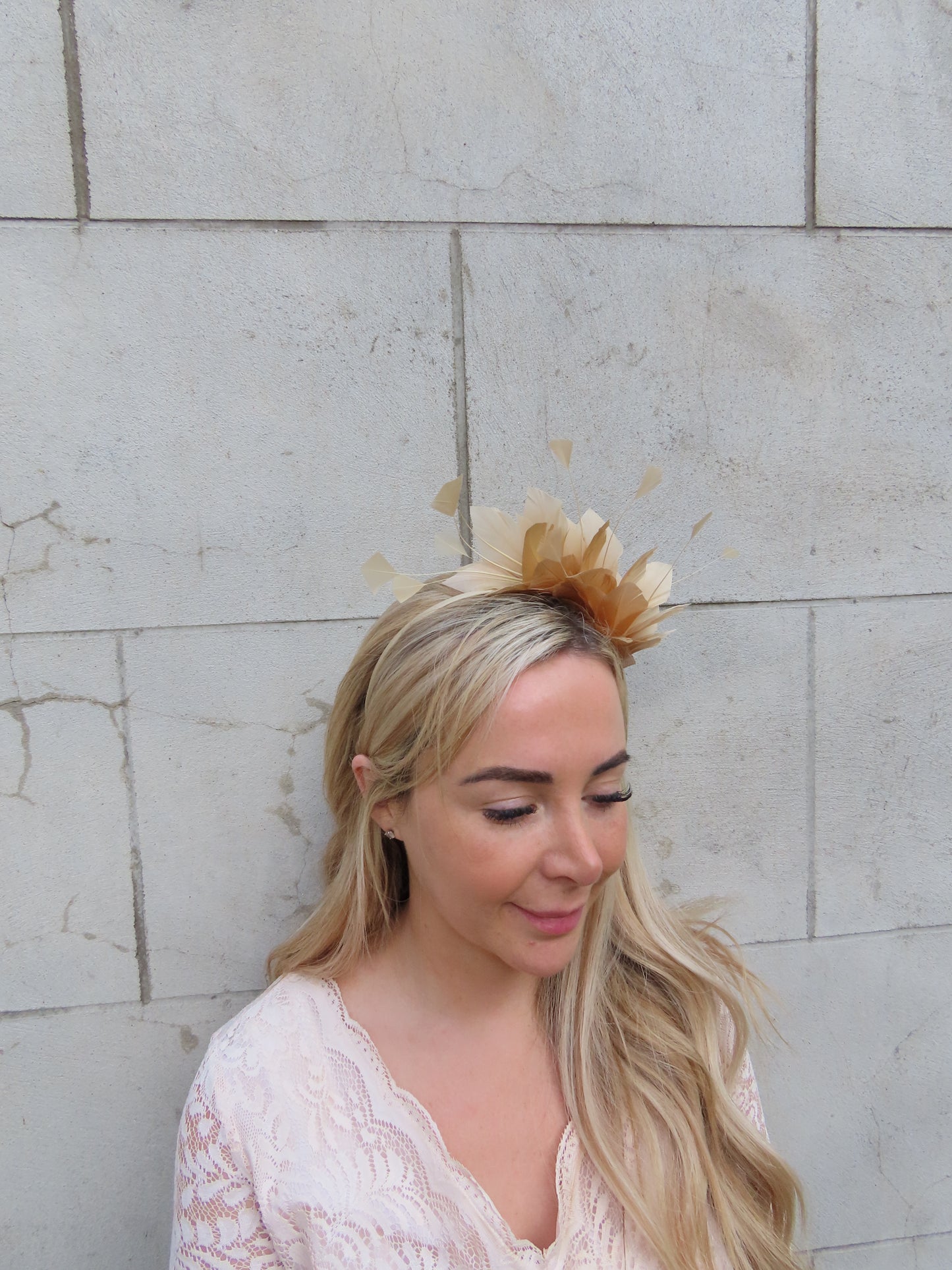 Nude Feather Fascinator Thin Headband