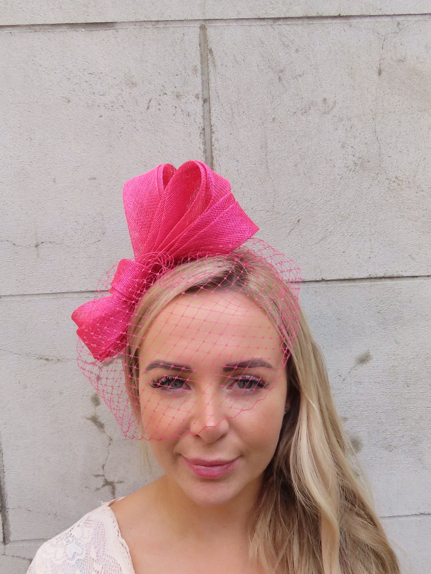 Hot Pink Birdcage Veil Fascinator Headband