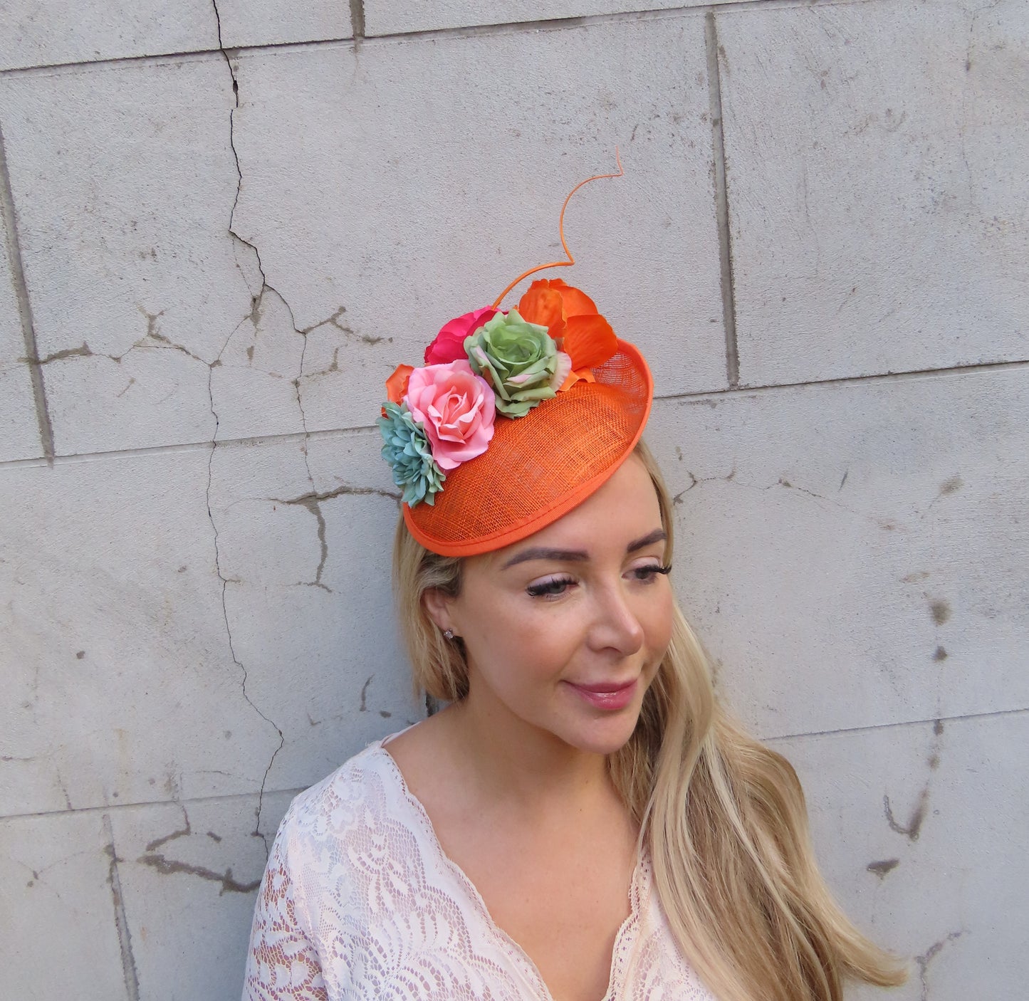 Orange & Olive Green Disc Flower Hat