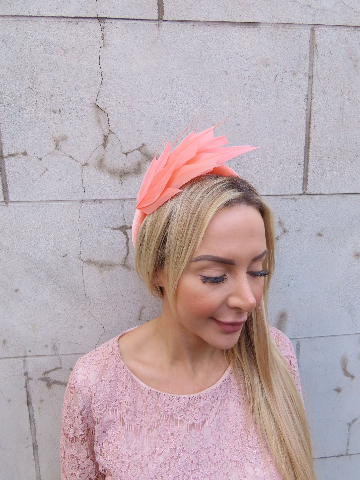 Peach Padded Feather Headband