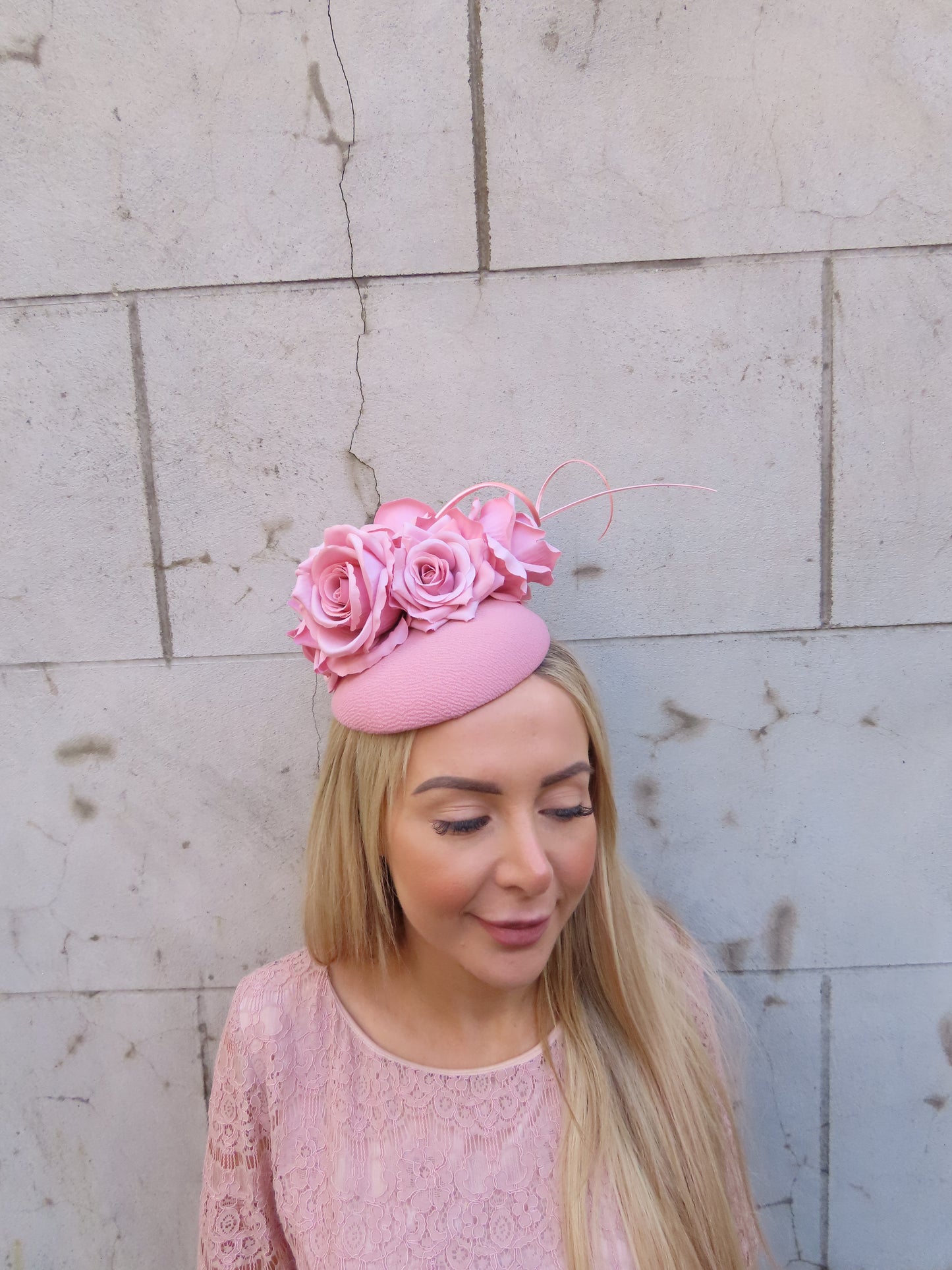 Dusky Pink Flower Fascinator Pillbox Hat