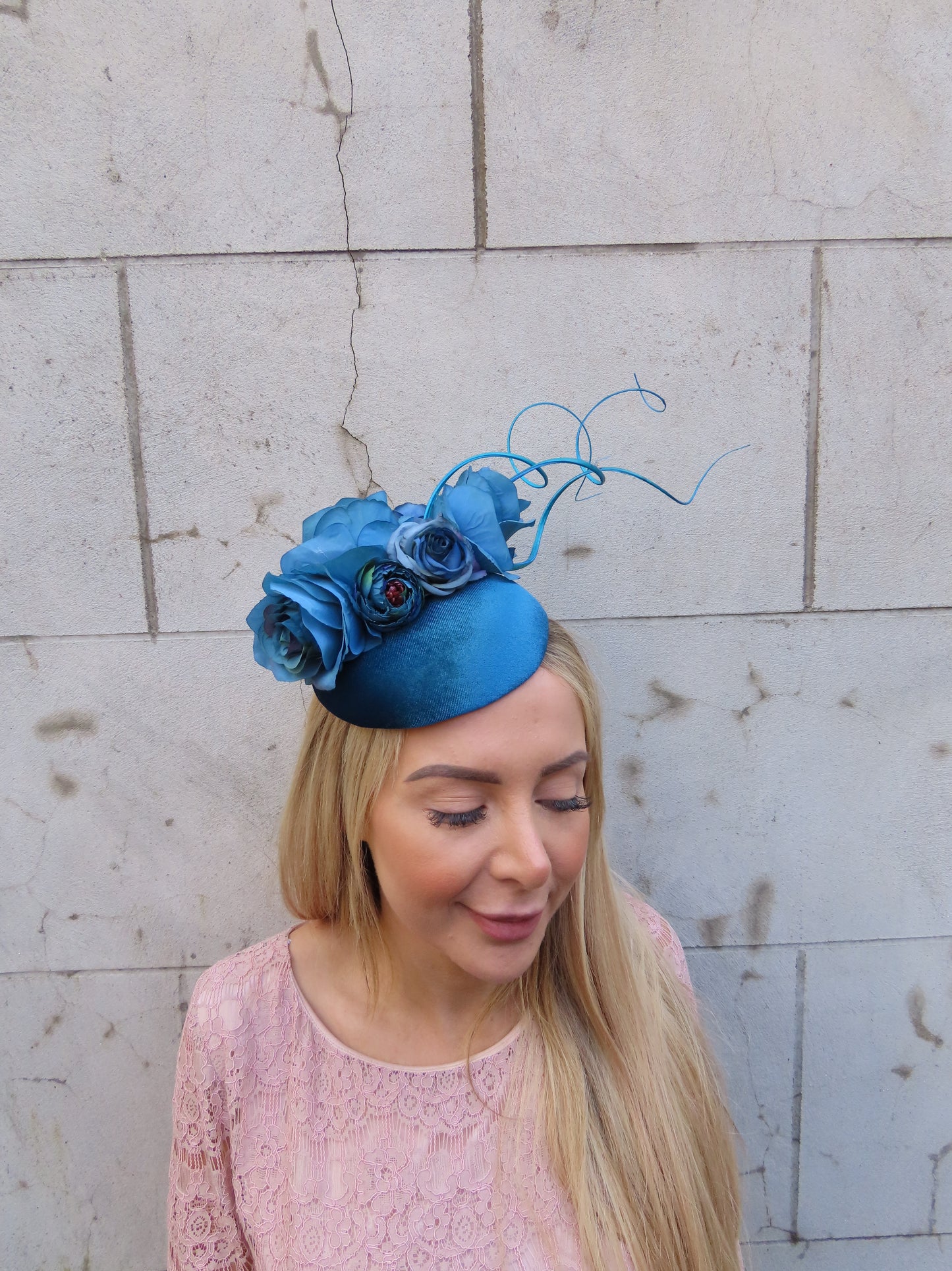 Teal Flower Pillbox Hat