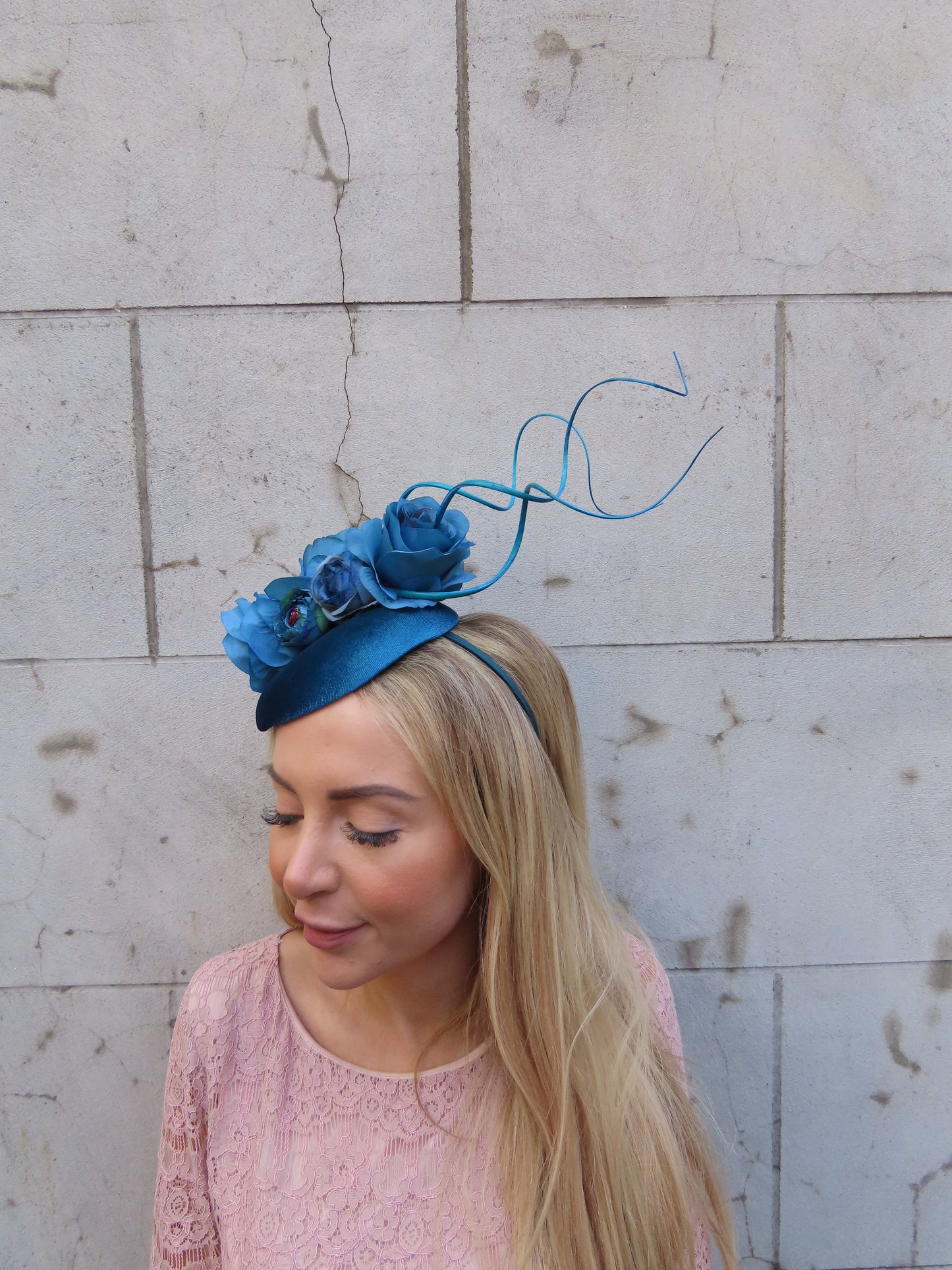Teal Flower Pillbox Hat