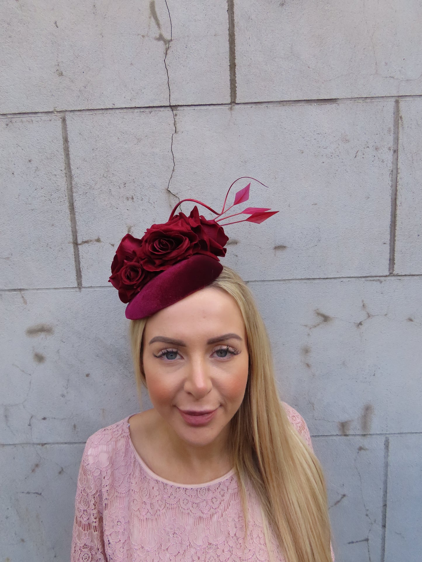 Burgundy Flower Pillbox Hat