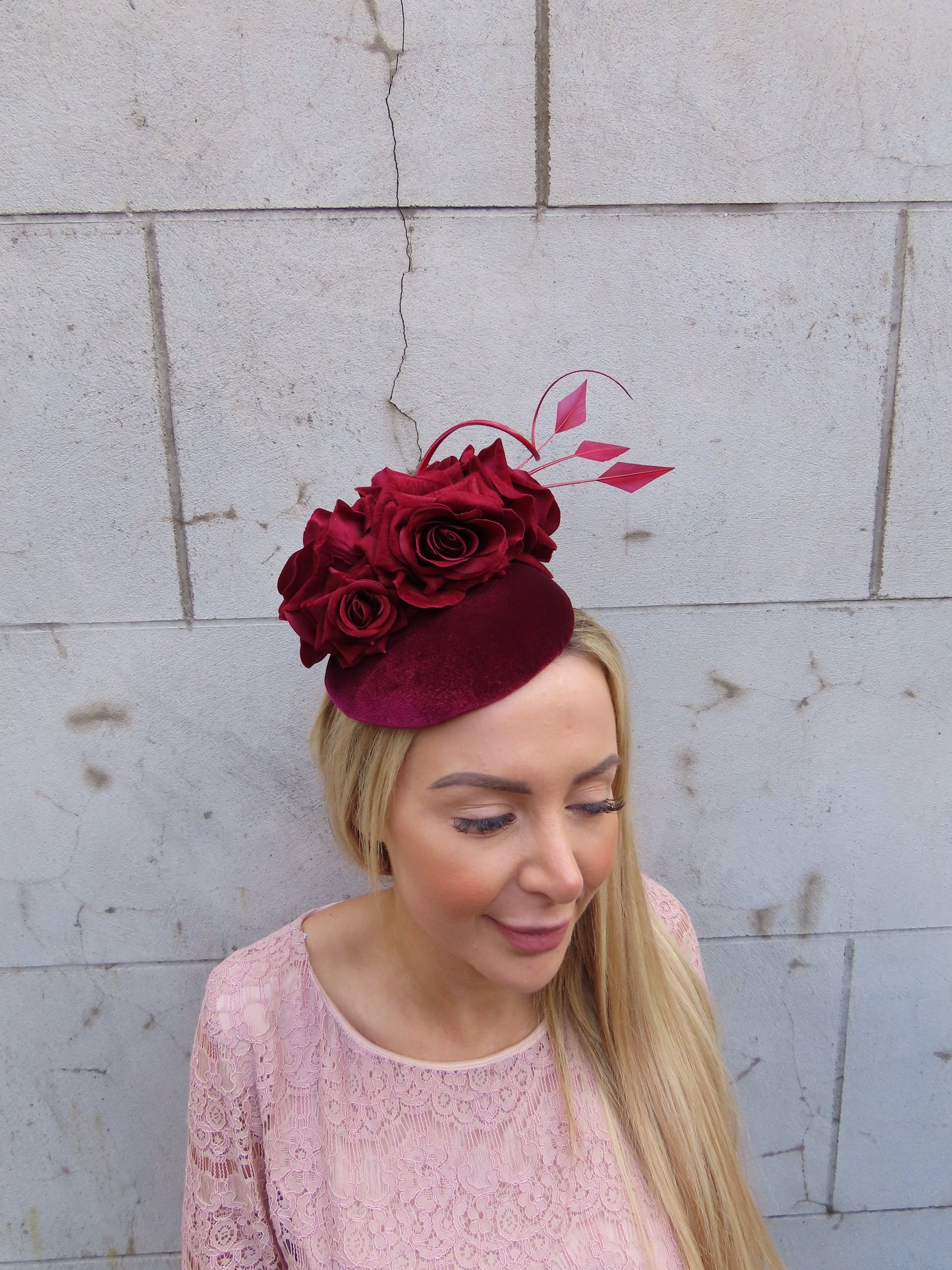 Burgundy Flower Pillbox Hat
