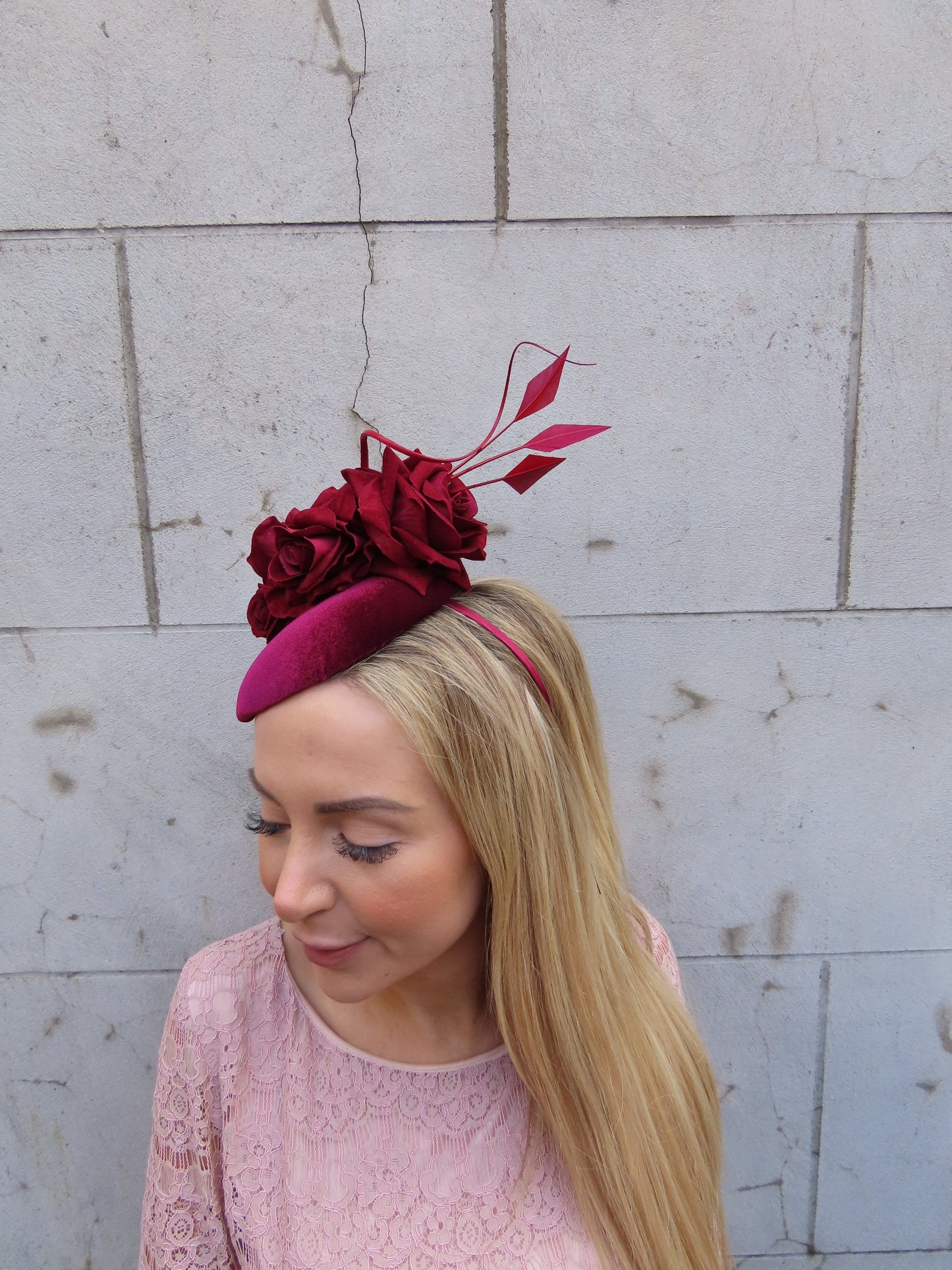 Burgundy Flower Pillbox Hat