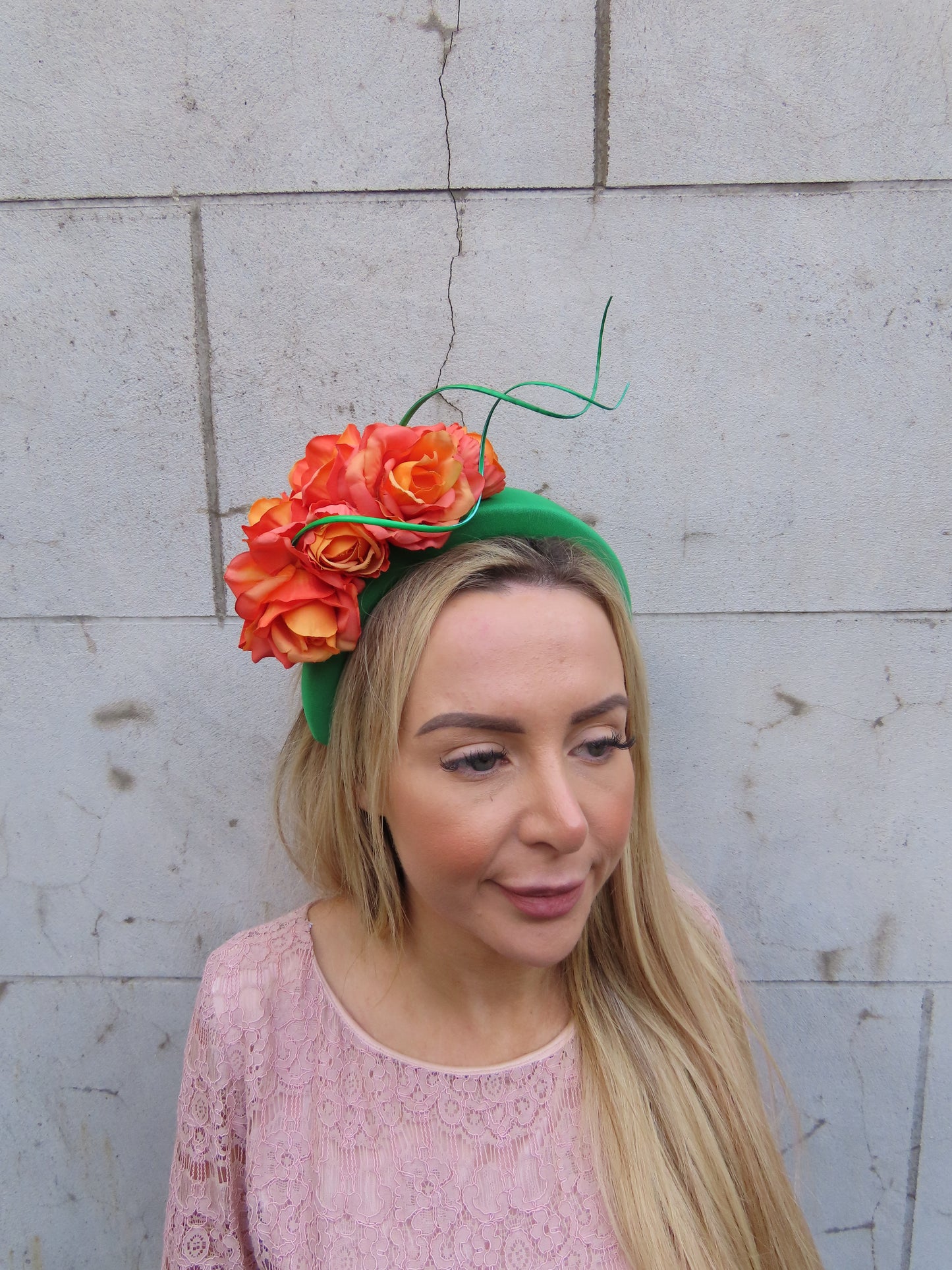 Emerald & Orange Rose Flower Headpiece