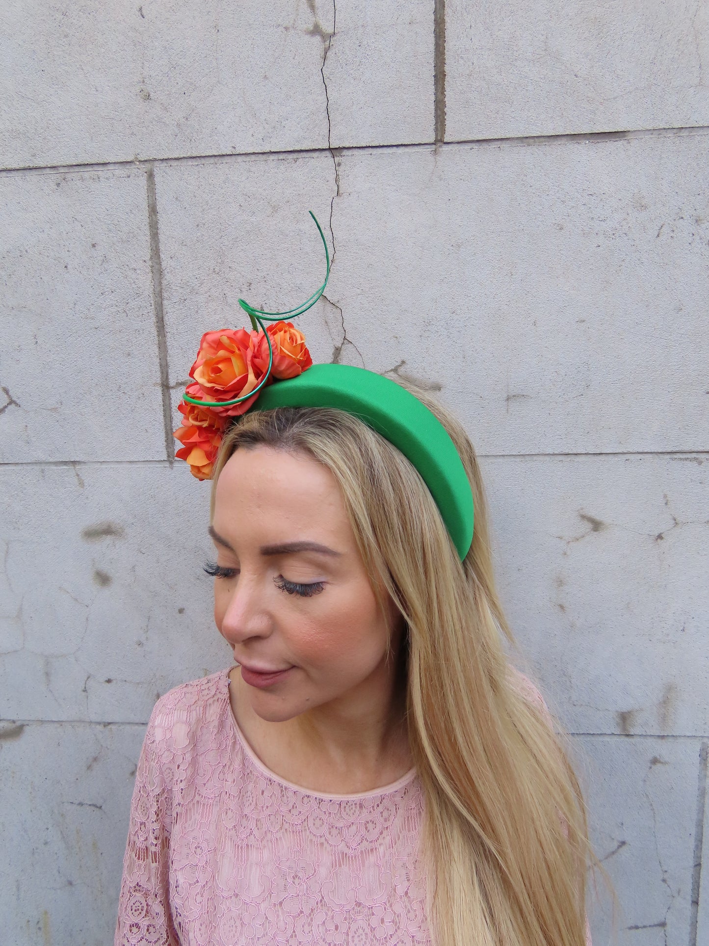 Emerald & Orange Rose Flower Headpiece