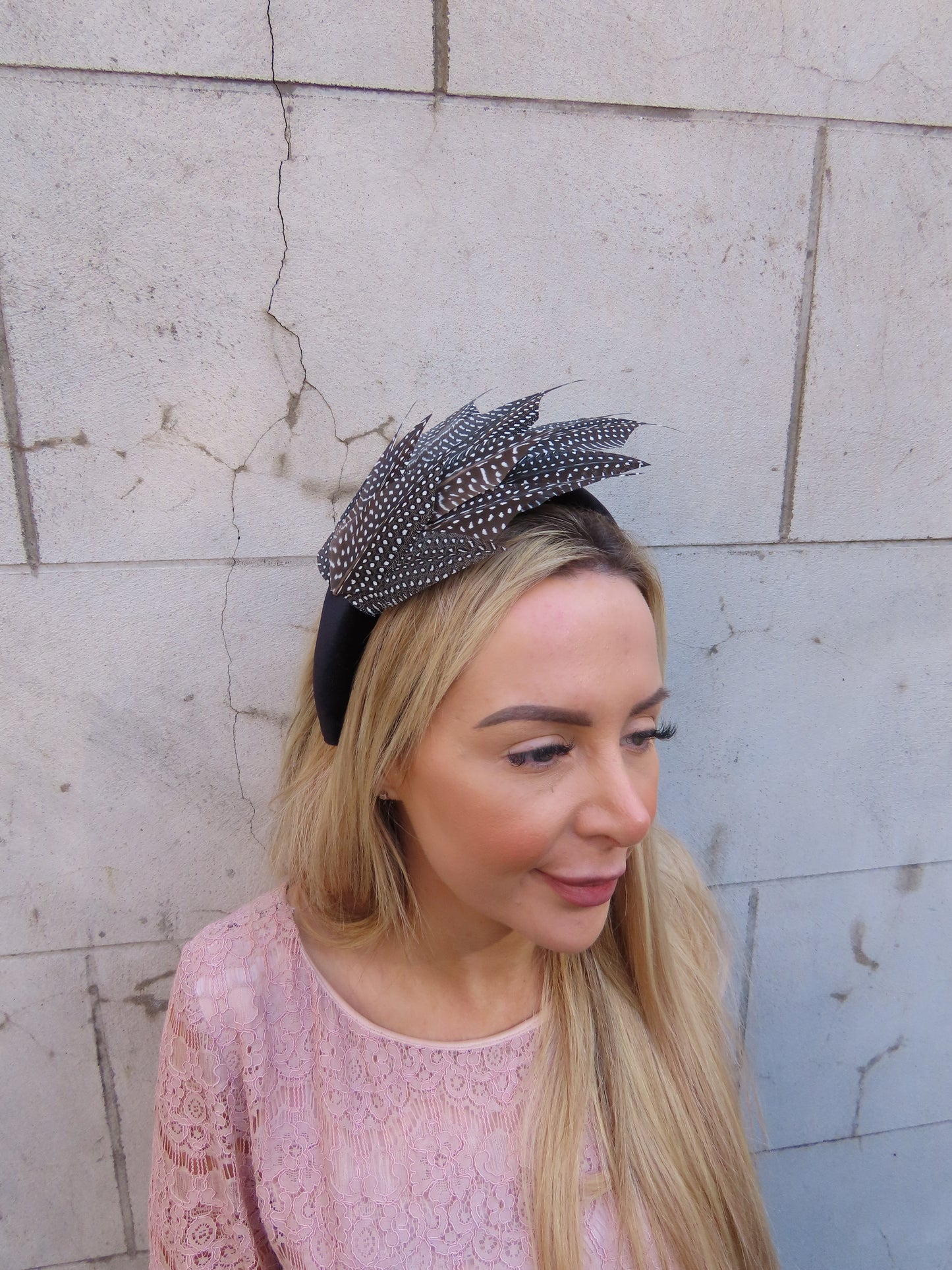 Black Spotty Feather Fascinator Headband