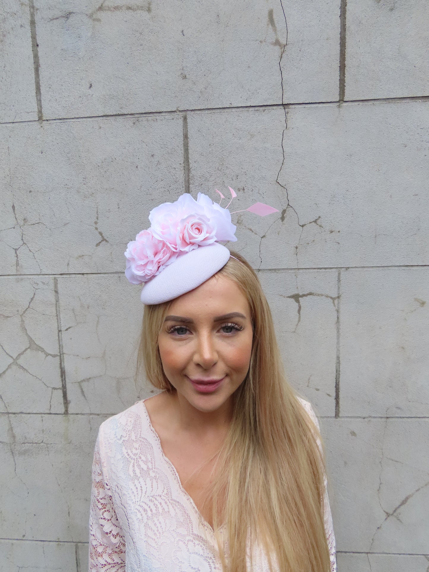 Pale Pink Rose Flower Pillbox Hat