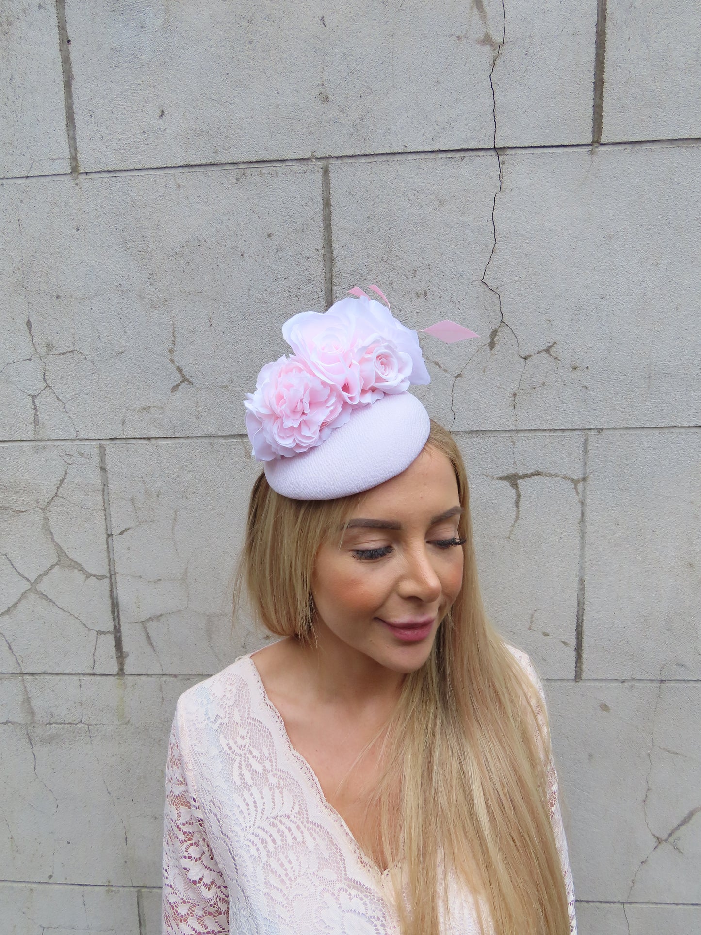 Pale Pink Rose Flower Pillbox Hat