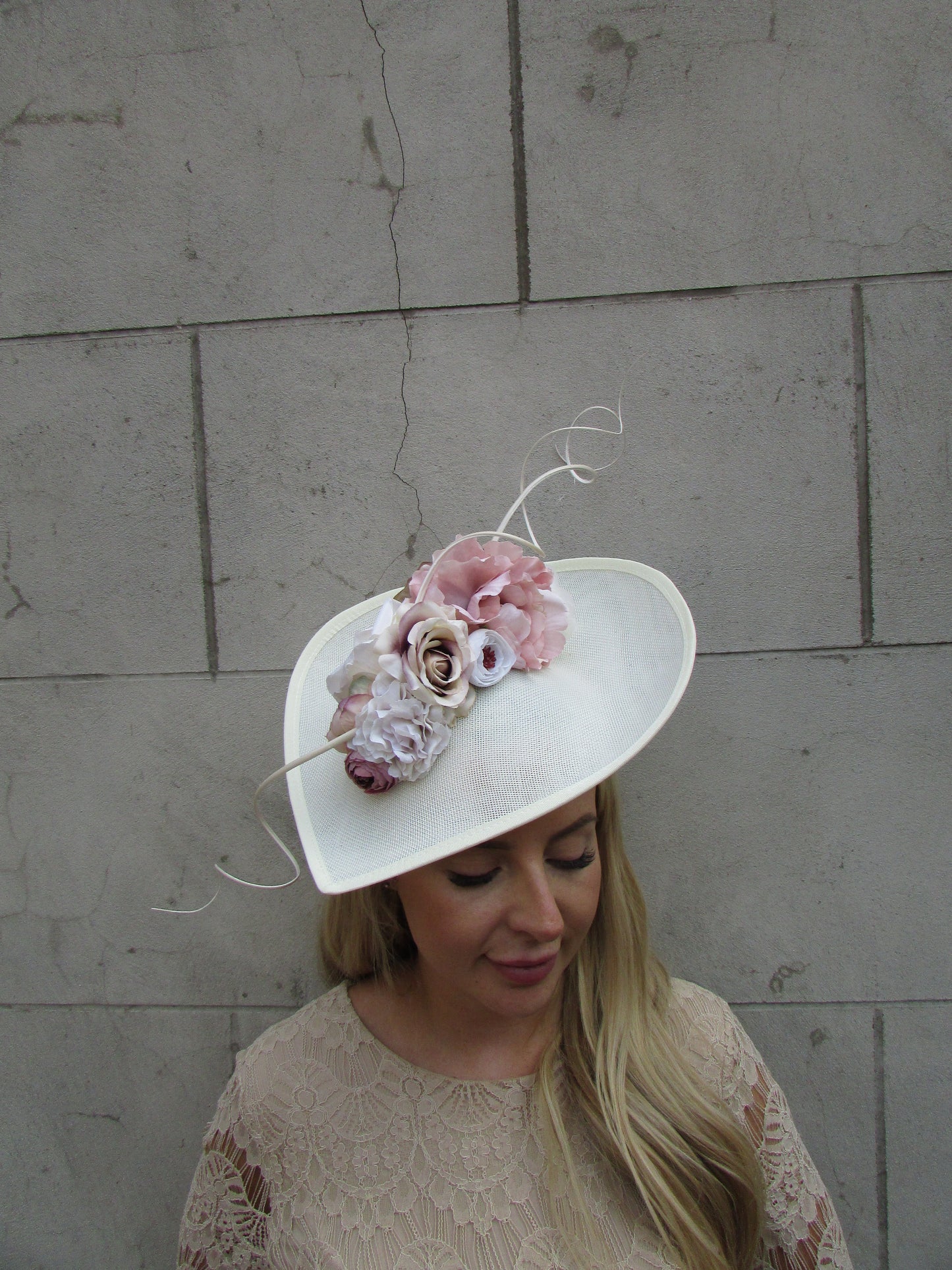 Large Cream & Nude Flower Teardrop Hat