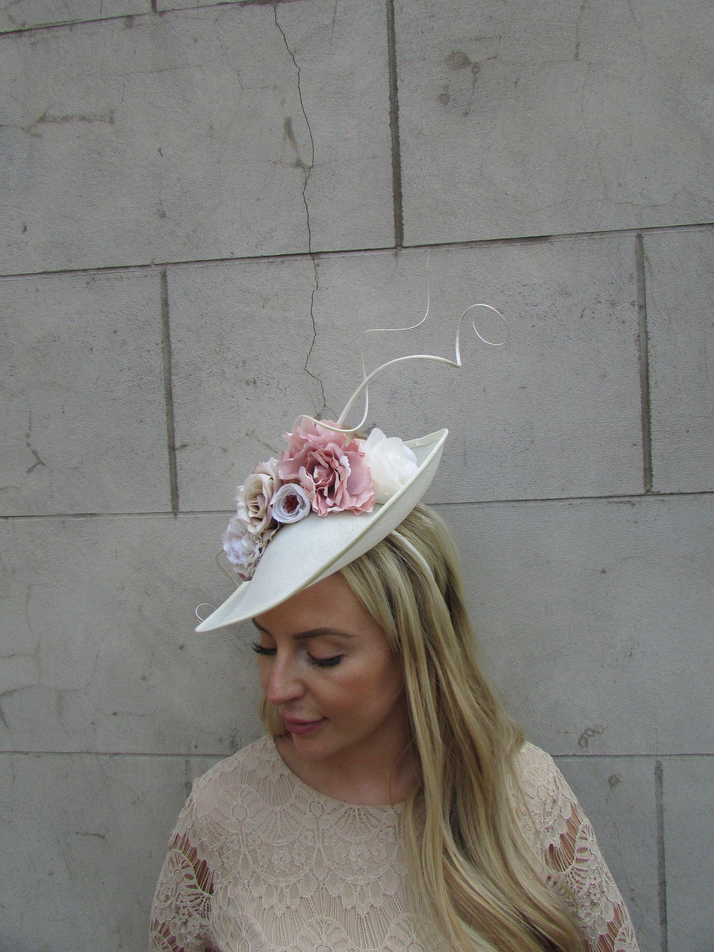 Large Cream & Nude Flower Teardrop Hat