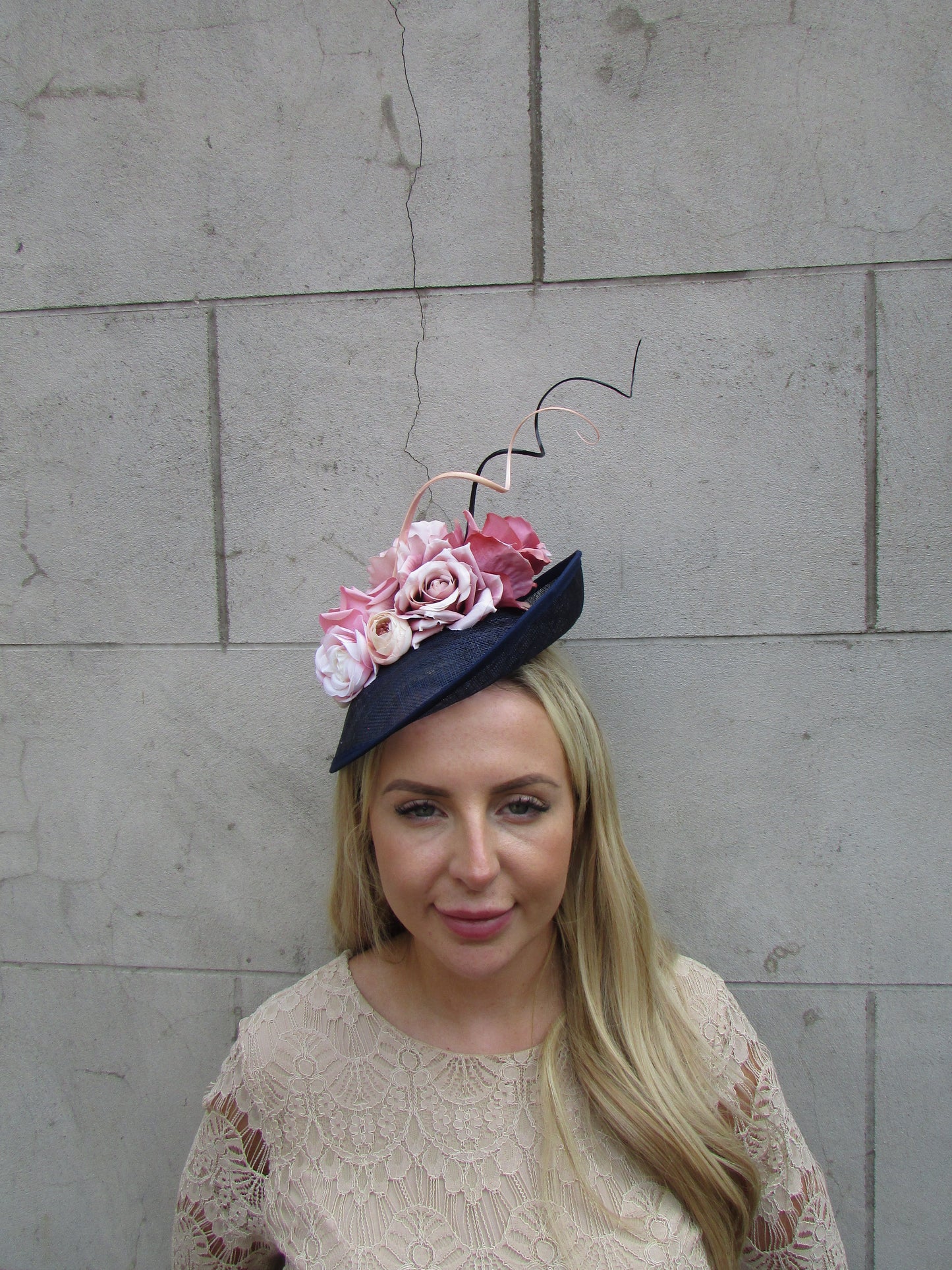 Navy & Dusky Pink Flower Fascinator Hat