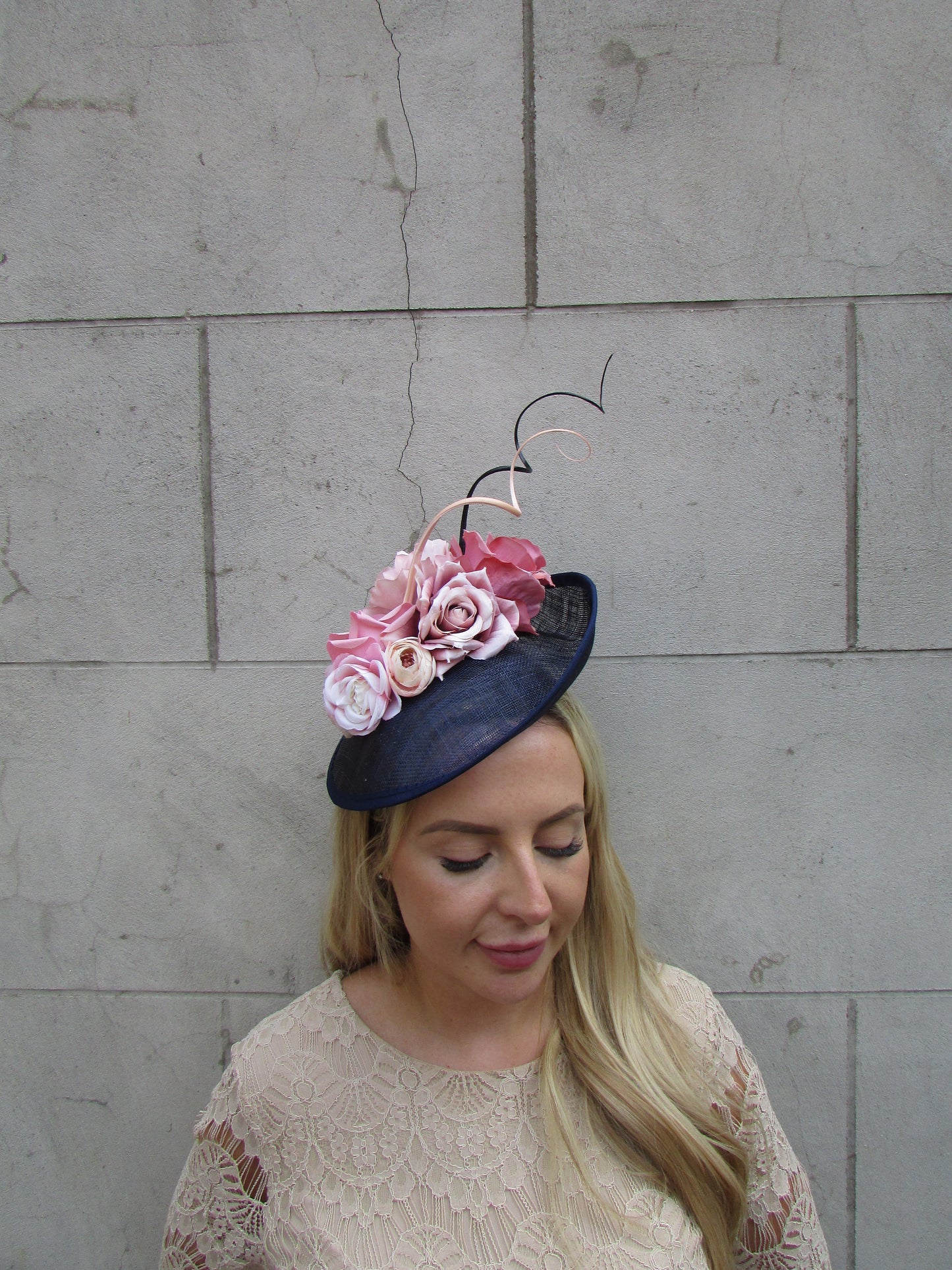 Navy & Dusky Pink Flower Fascinator Hat