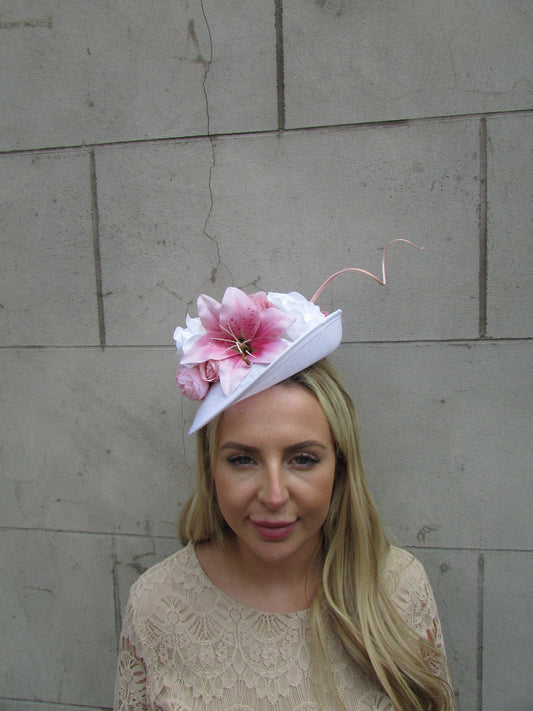 White & Pink Lily Ascot Hat