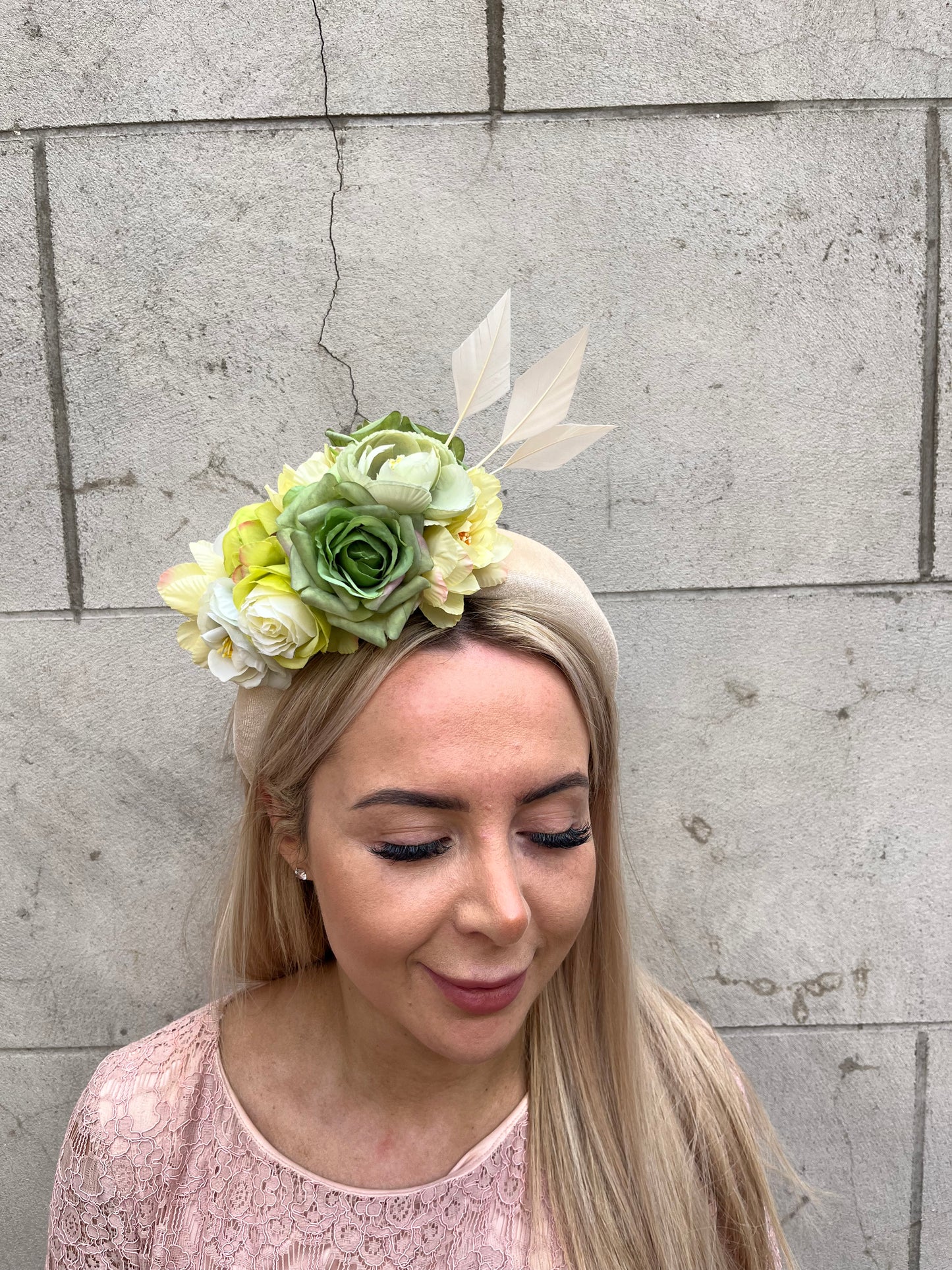Champagne & Olive Green Flower Headpiece