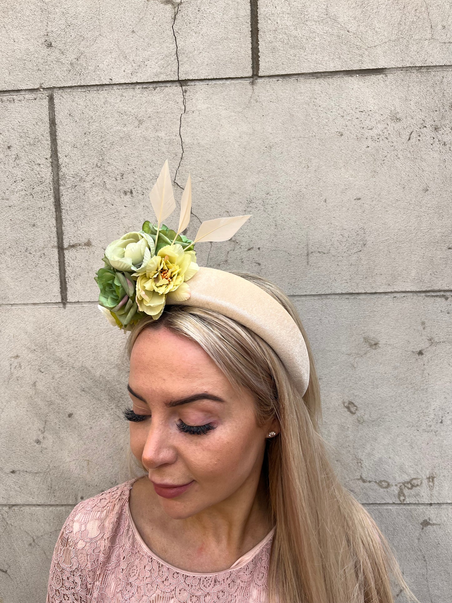 Champagne & Olive Green Flower Headpiece
