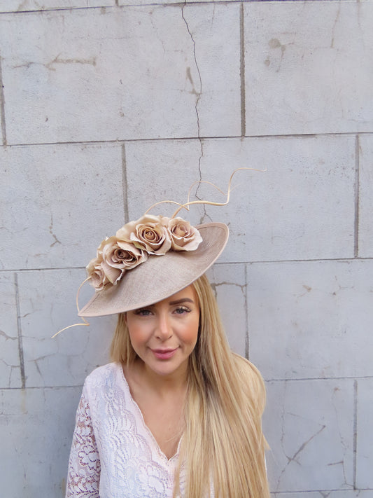 Beige Flower Teardrop Hat Fascinator