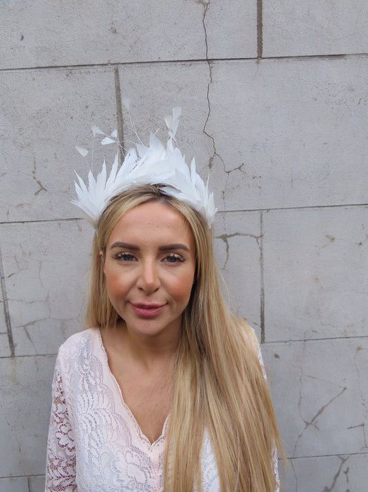 White Feather Crown Fascinator