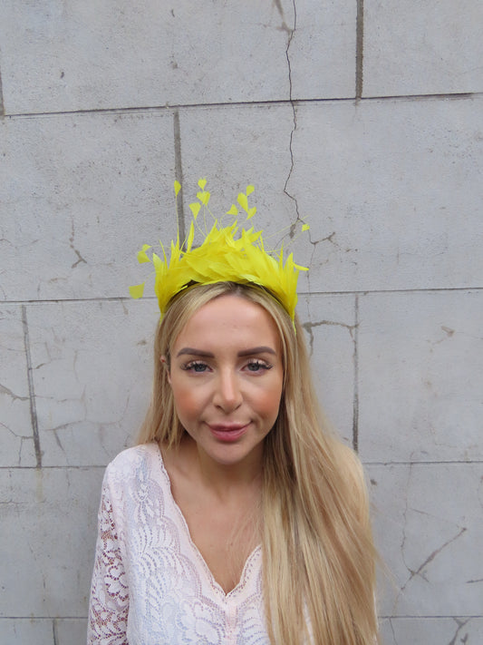 Yellow Feather Crown Fascinator