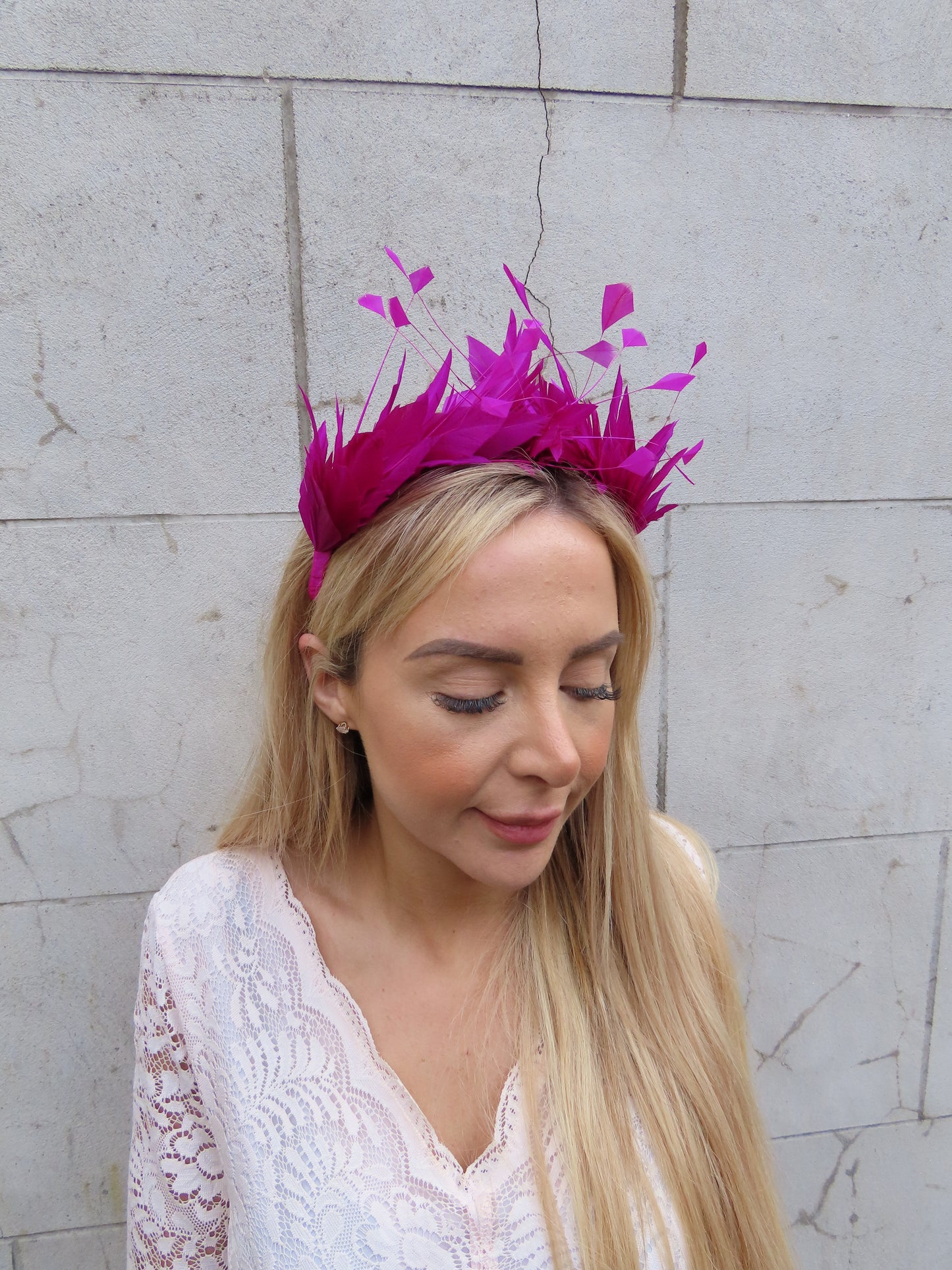 Magenta Feather Crown Fascinator