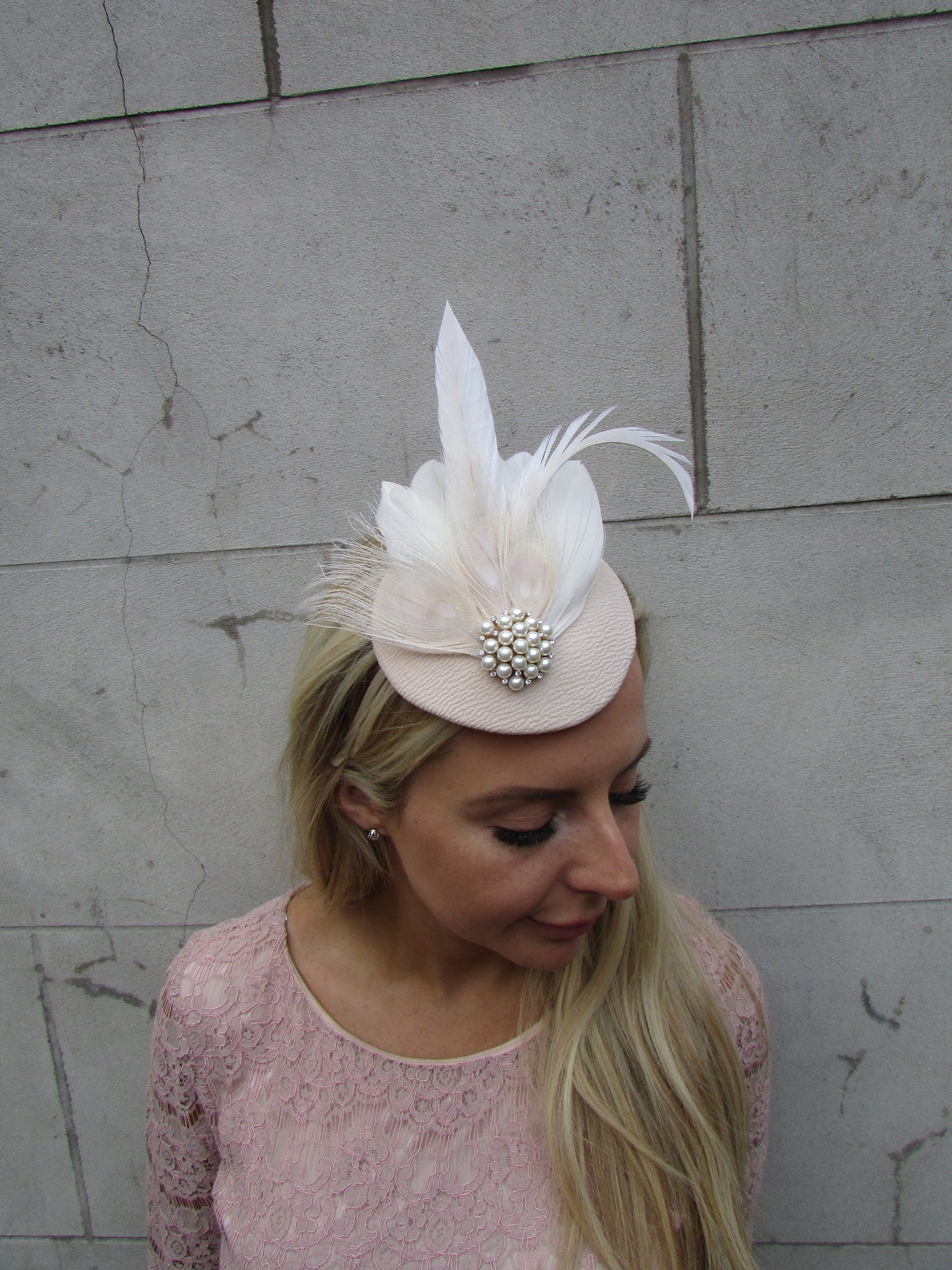 Beige Champagne Feather Pillbox Hat
