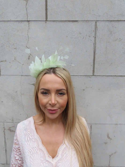 Pale Green Feather Headband Fascinator