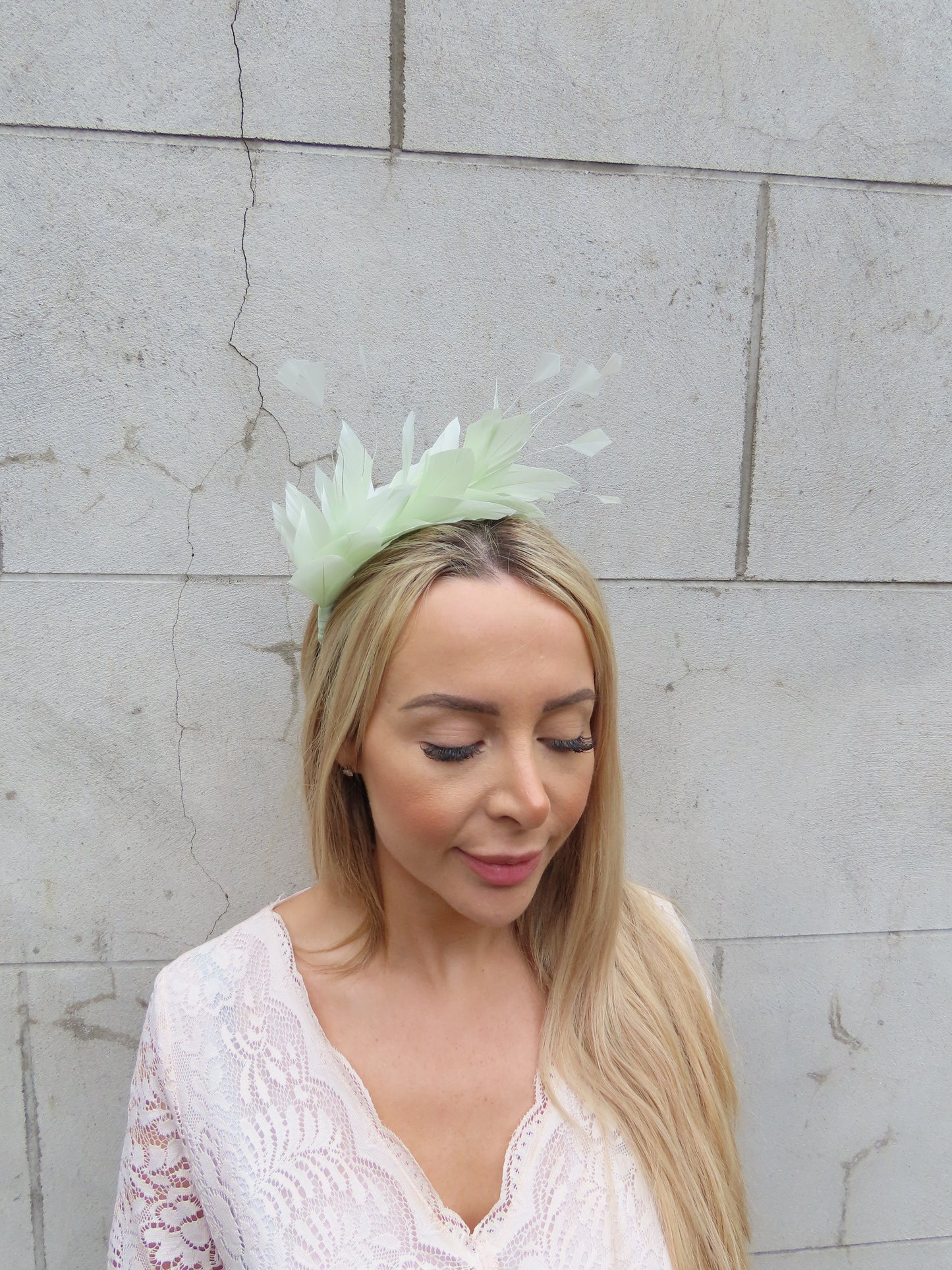 Pale Green Feather Headband Fascinator