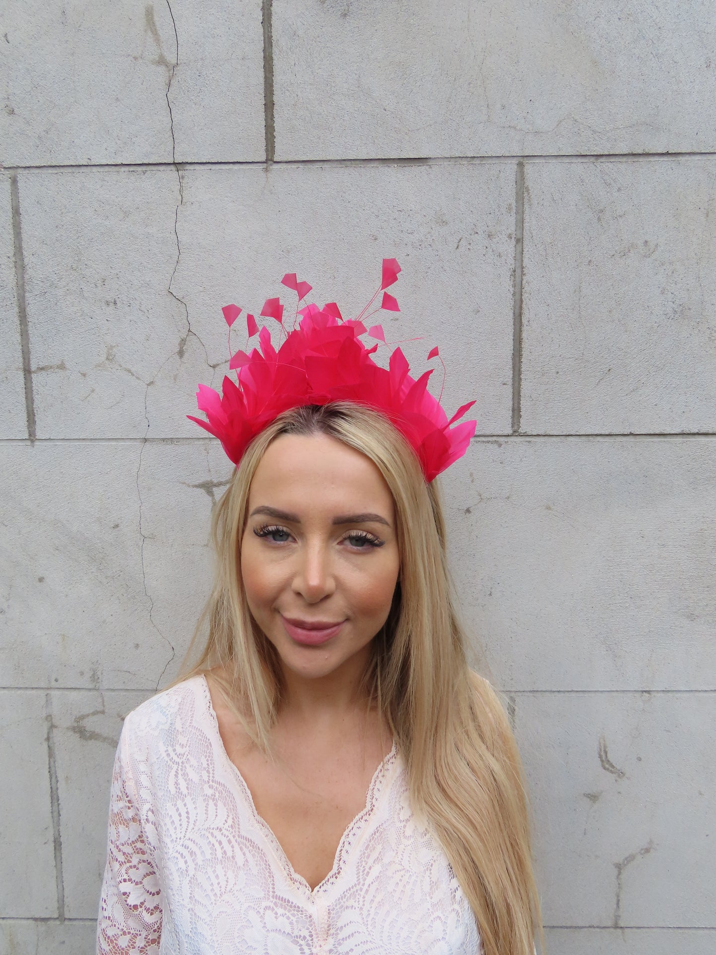 Fuchsia Feather Crown Fascinator