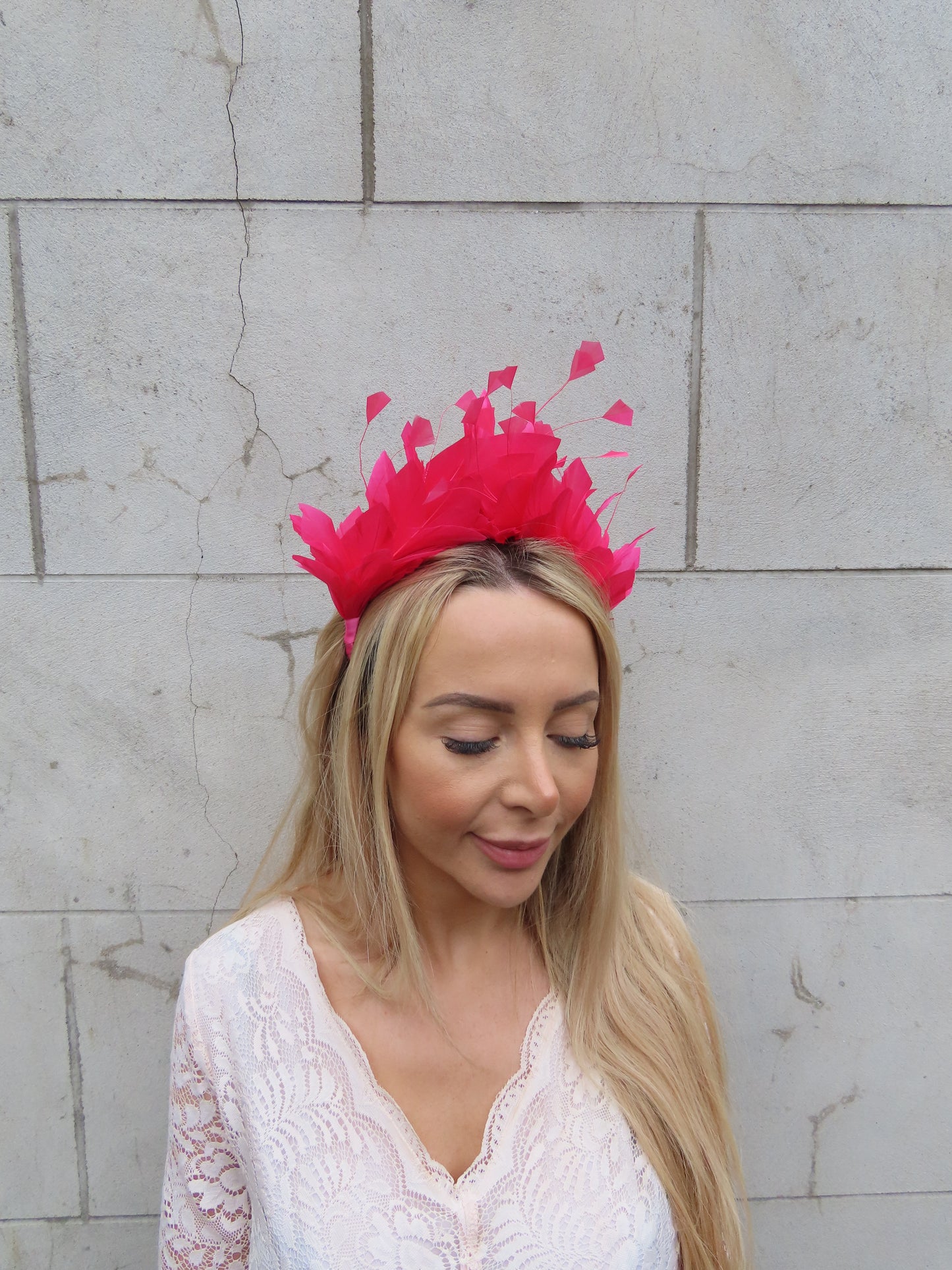 Fuchsia Feather Crown Fascinator