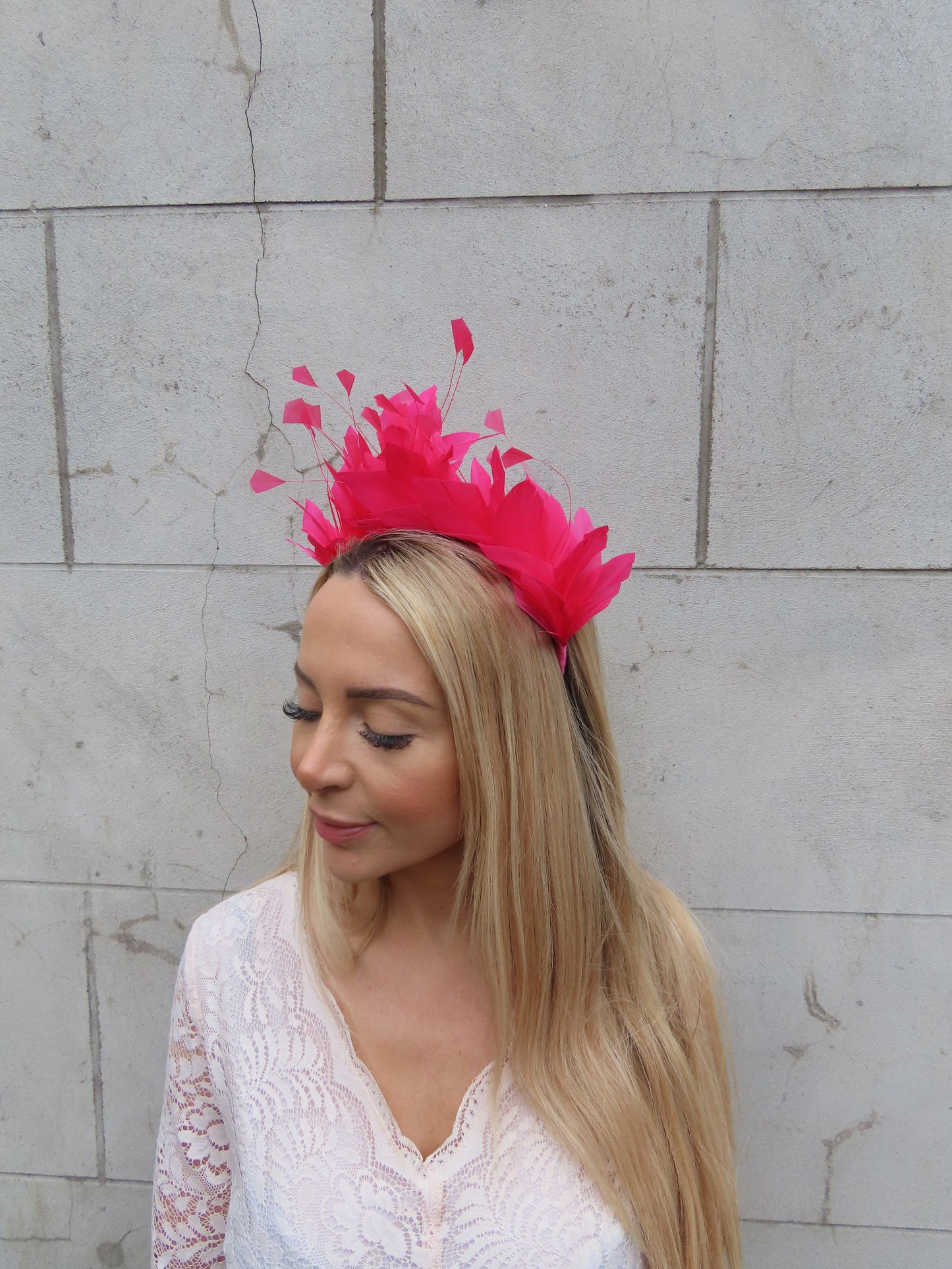 Fuchsia Feather Crown Fascinator