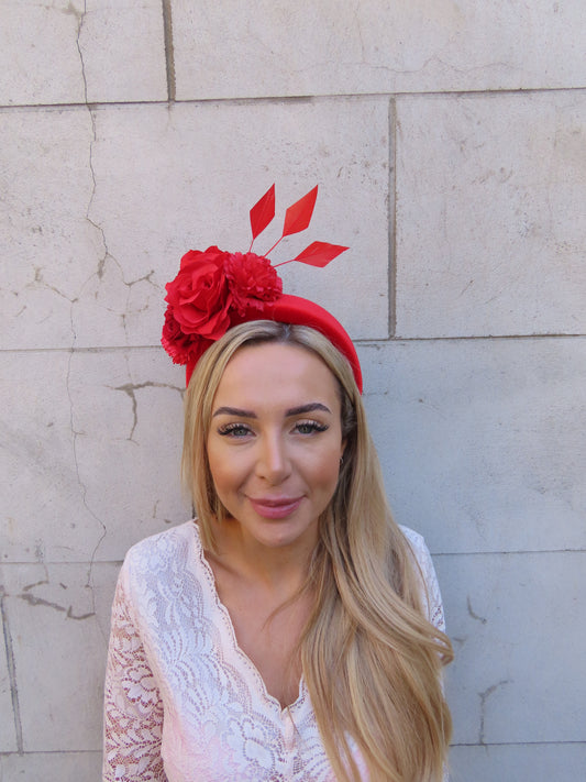 Red Flower Padded Fascinator Headband