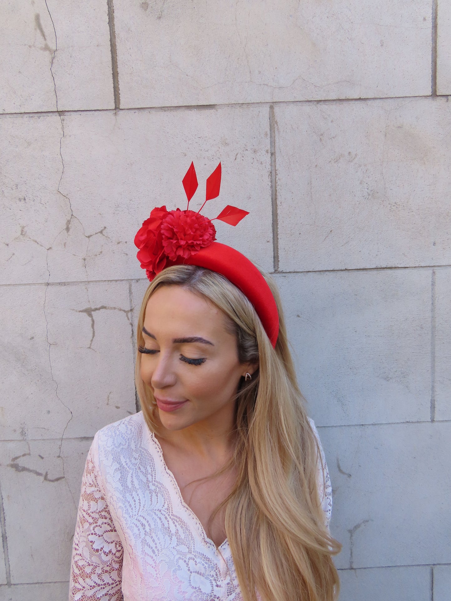 Red Flower Padded Fascinator Headband