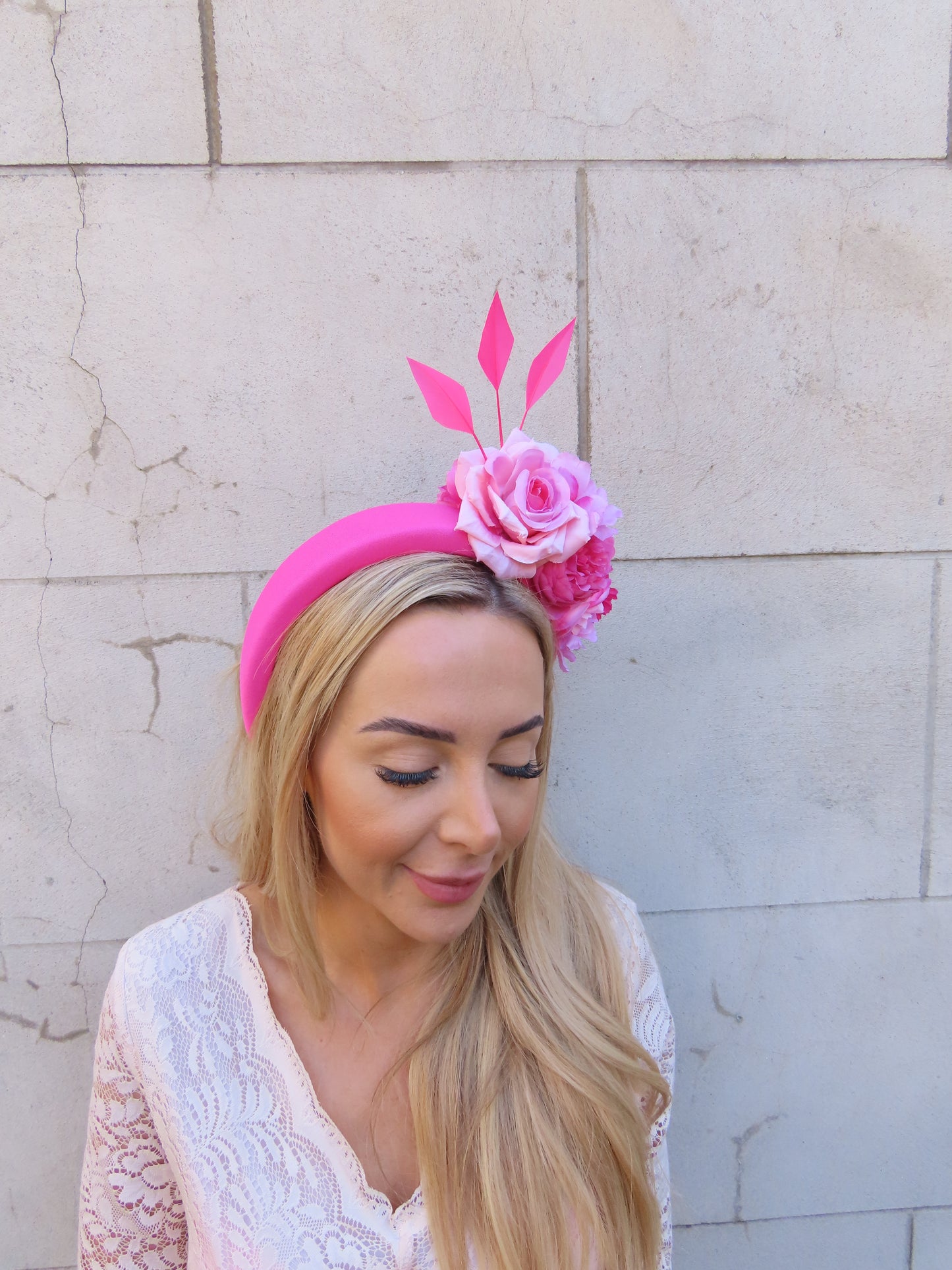 Hot & Light Pink Flower Padded Fascinator