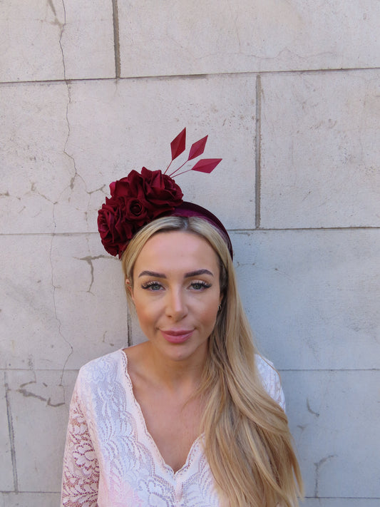 Burgundy Rose Padded Headband Fascinator