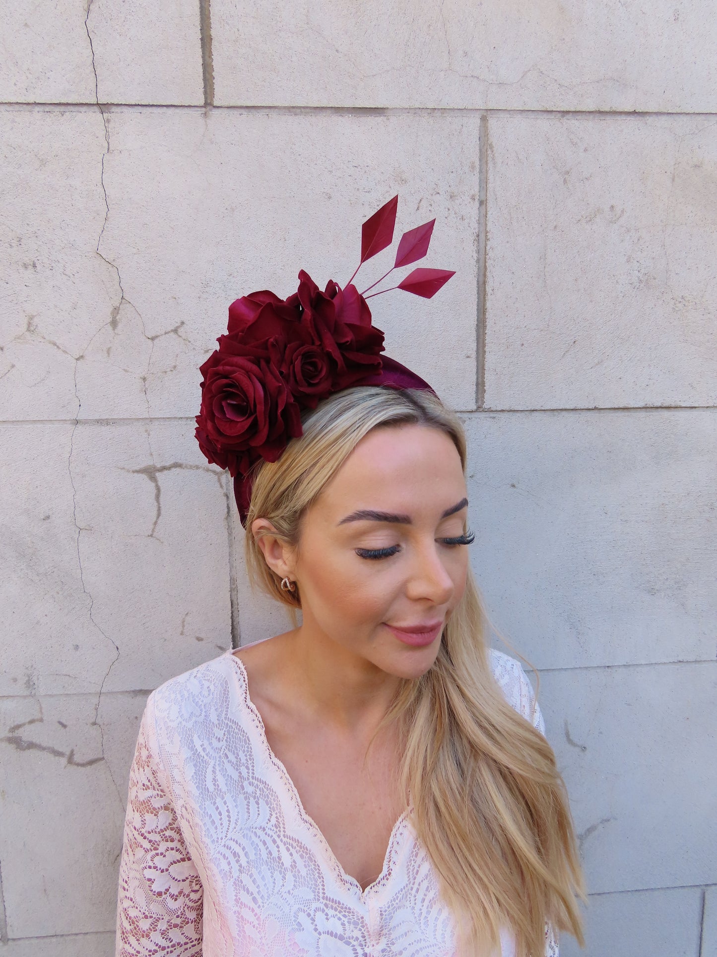 Burgundy Rose Padded Headband Fascinator