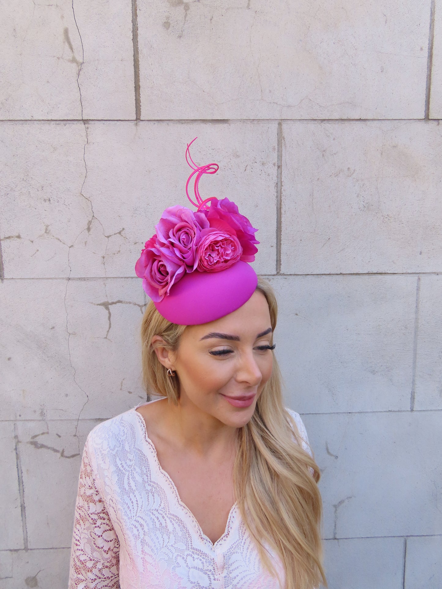 Magenta Pink Flower Pillbox Hat