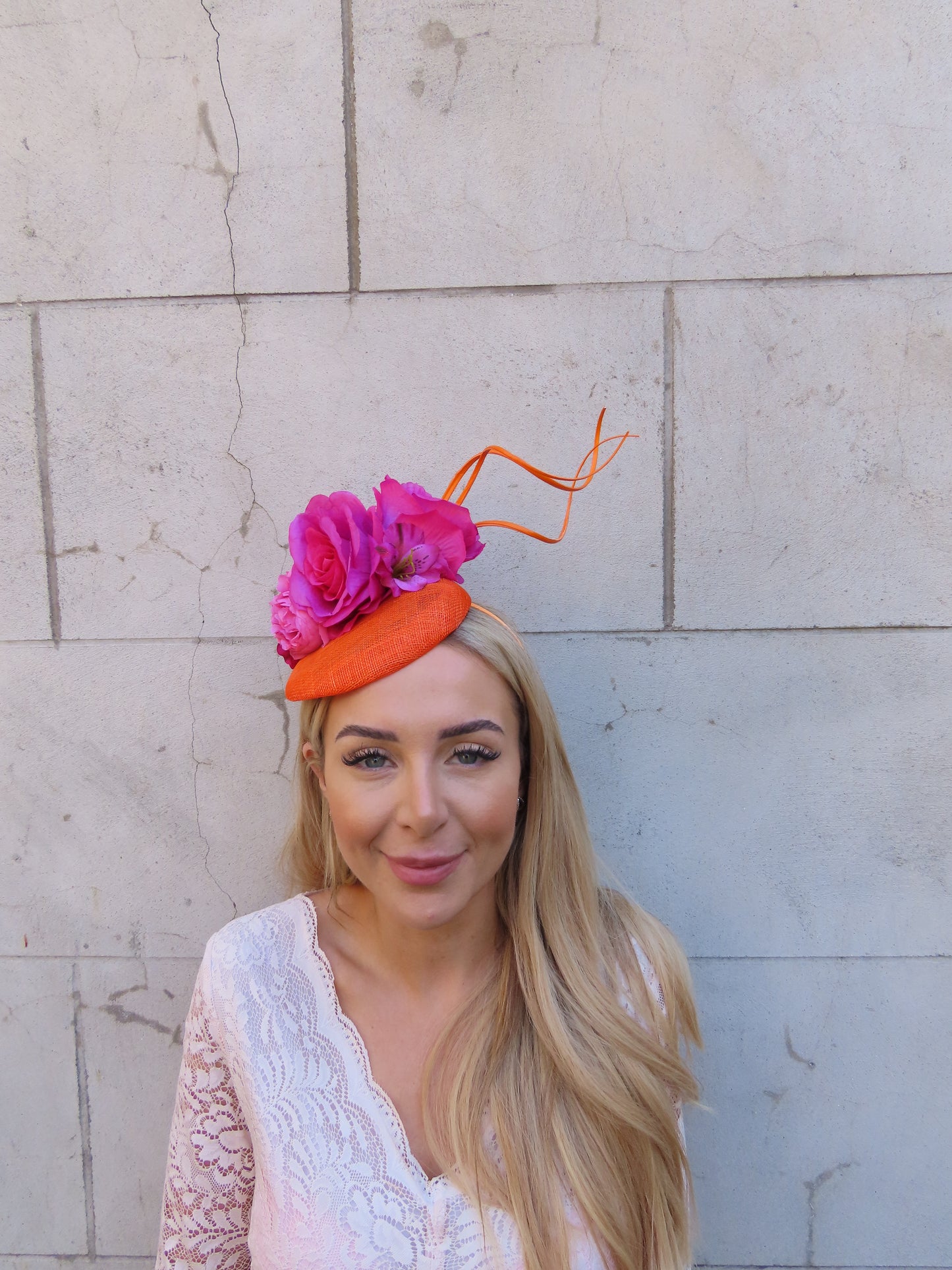 Pink & Orange Flower Pillbox Hat Fascinator