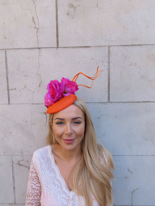 Pink & Orange Flower Pillbox Hat Fascinator