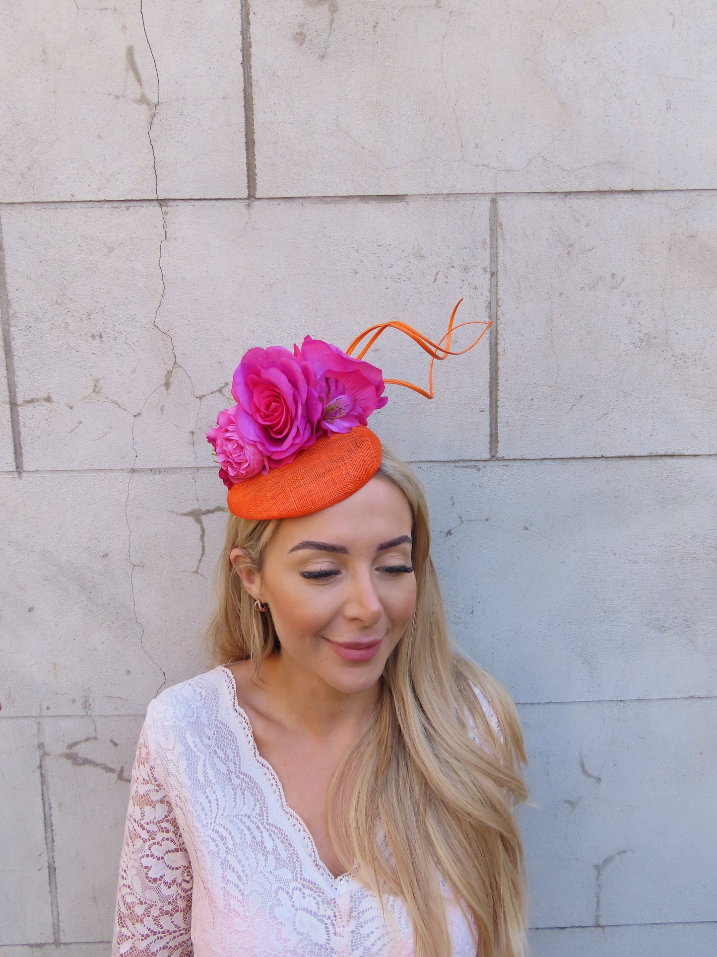 Pink & Orange Flower Pillbox Hat Fascinator