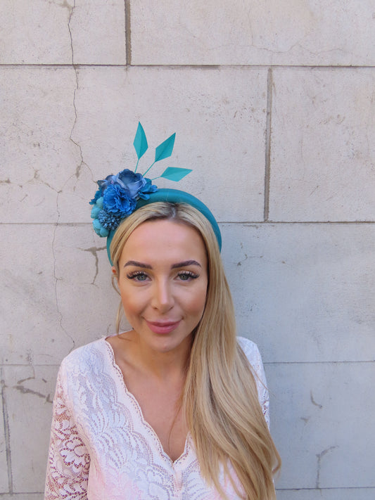 Teal Flower Fascinator Headband