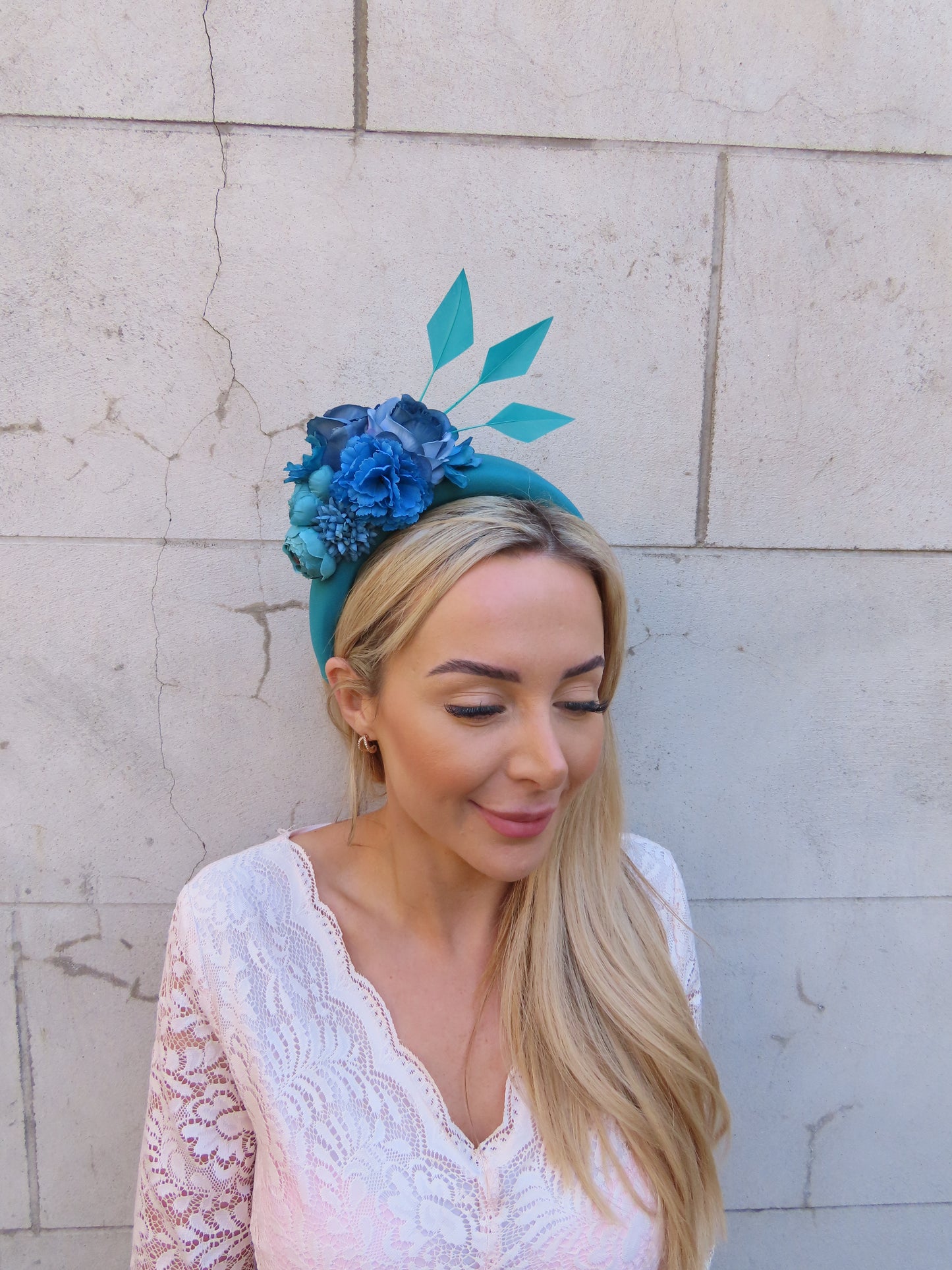 Teal Flower Fascinator Headband