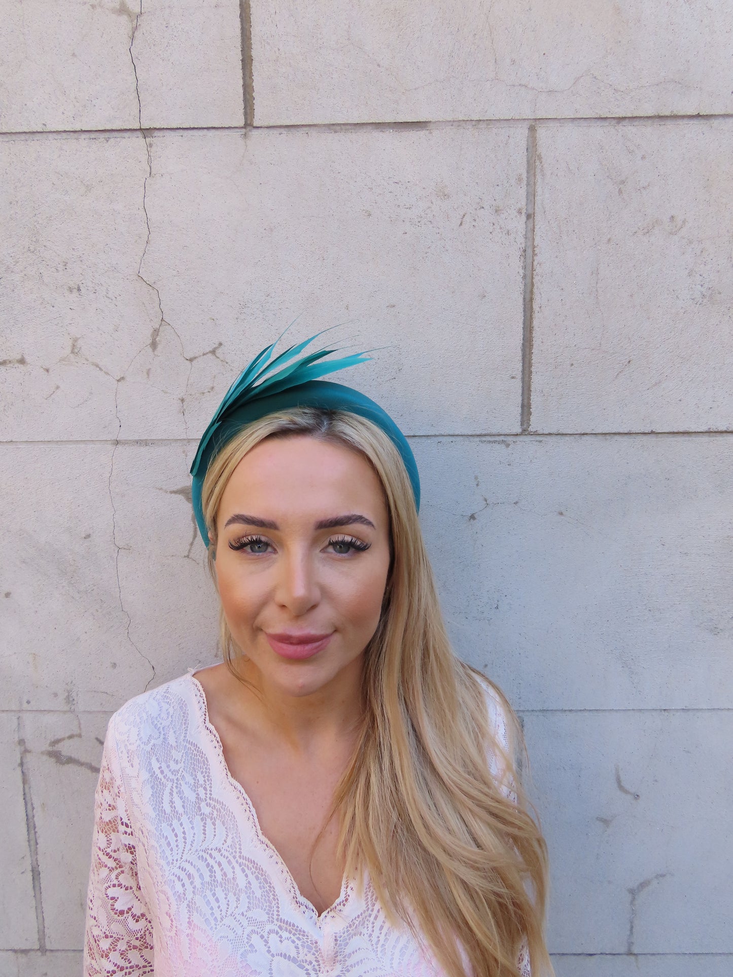 Jade Turquoise Green Padded Feather Headband