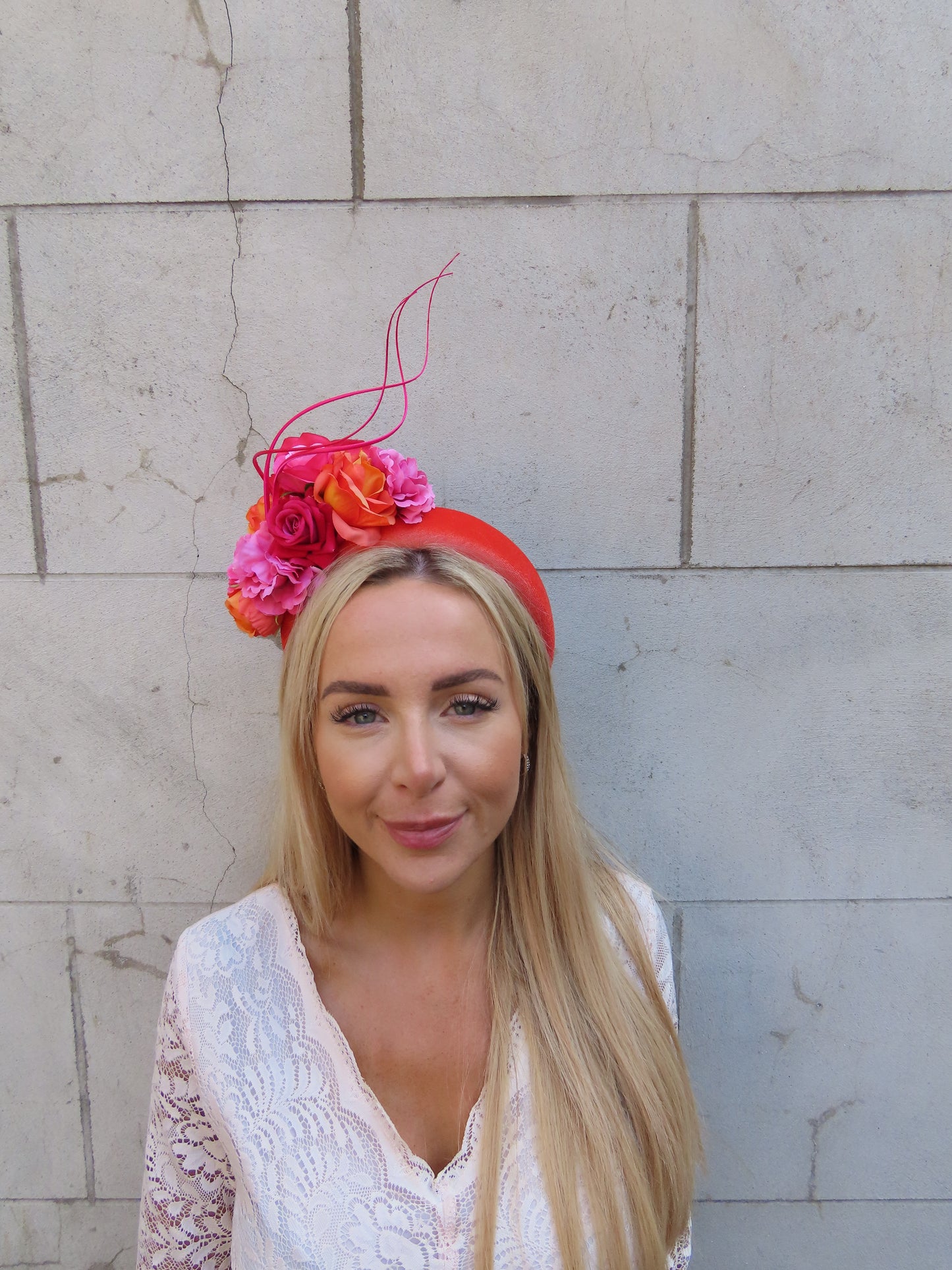 Burnt Orange & Pink Flower Fascinator