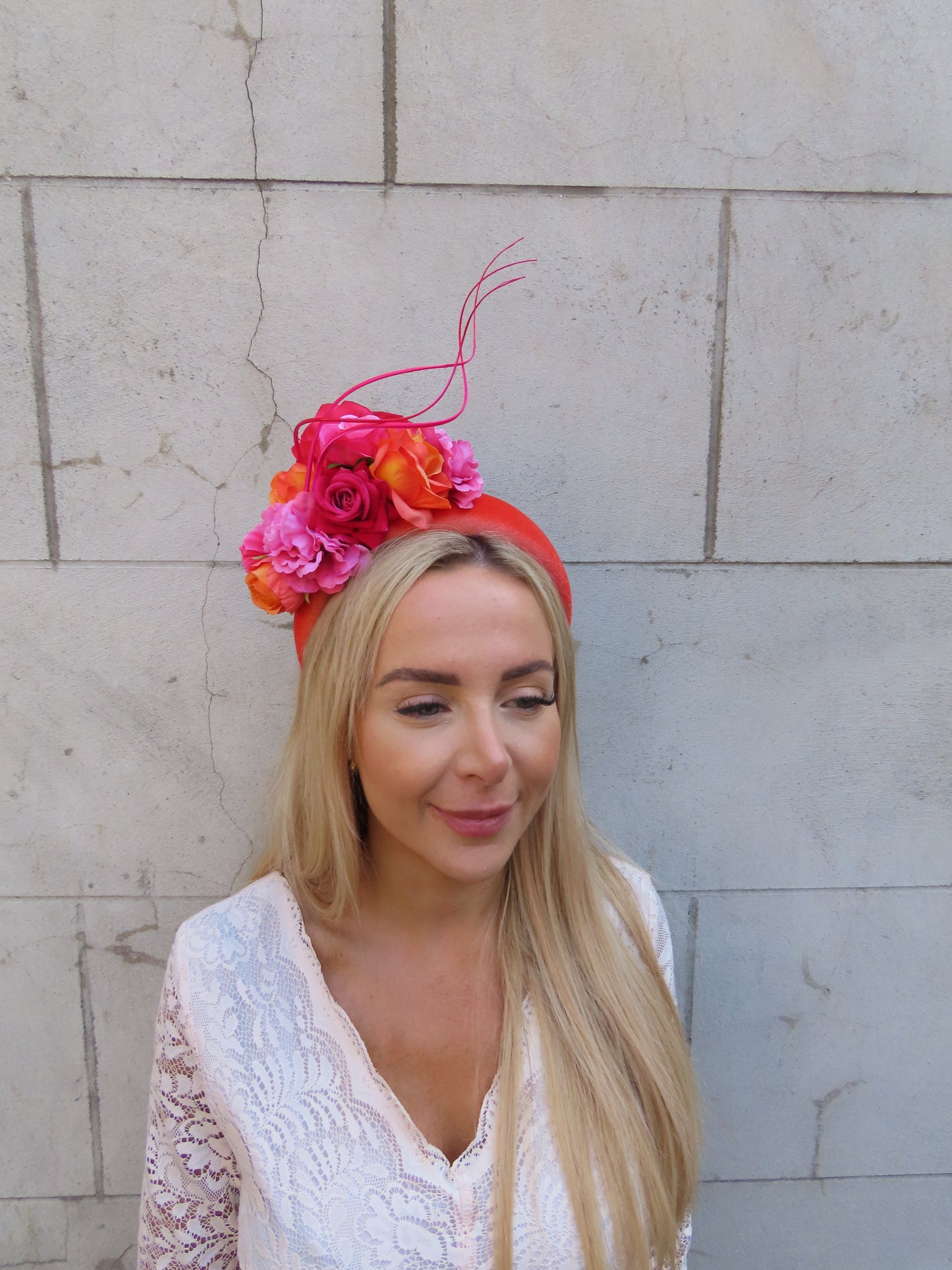 Burnt Orange & Pink Flower Fascinator